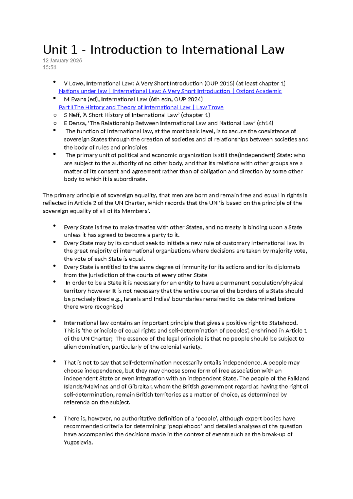 Unit 1: Intro to International Law - Seminar Notes (PIL 101) - Studocu