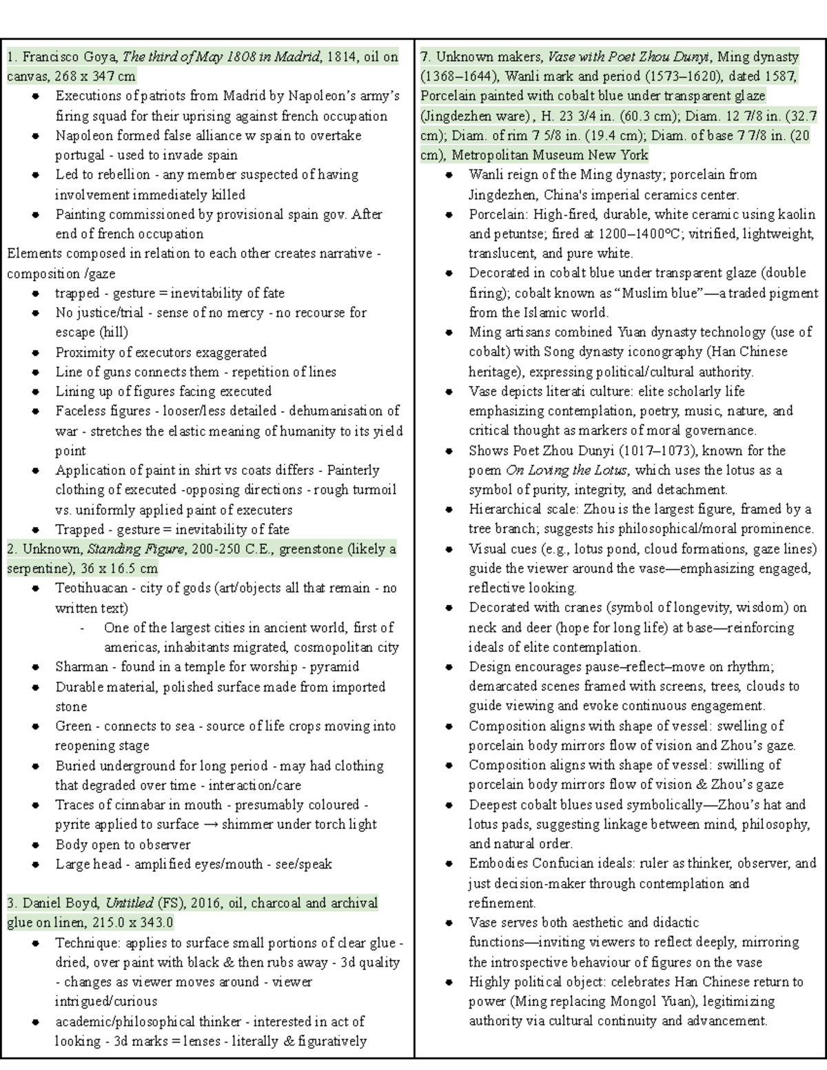 ART1001 Final Exam Cheat Sheet - Summary Notes - Studocu