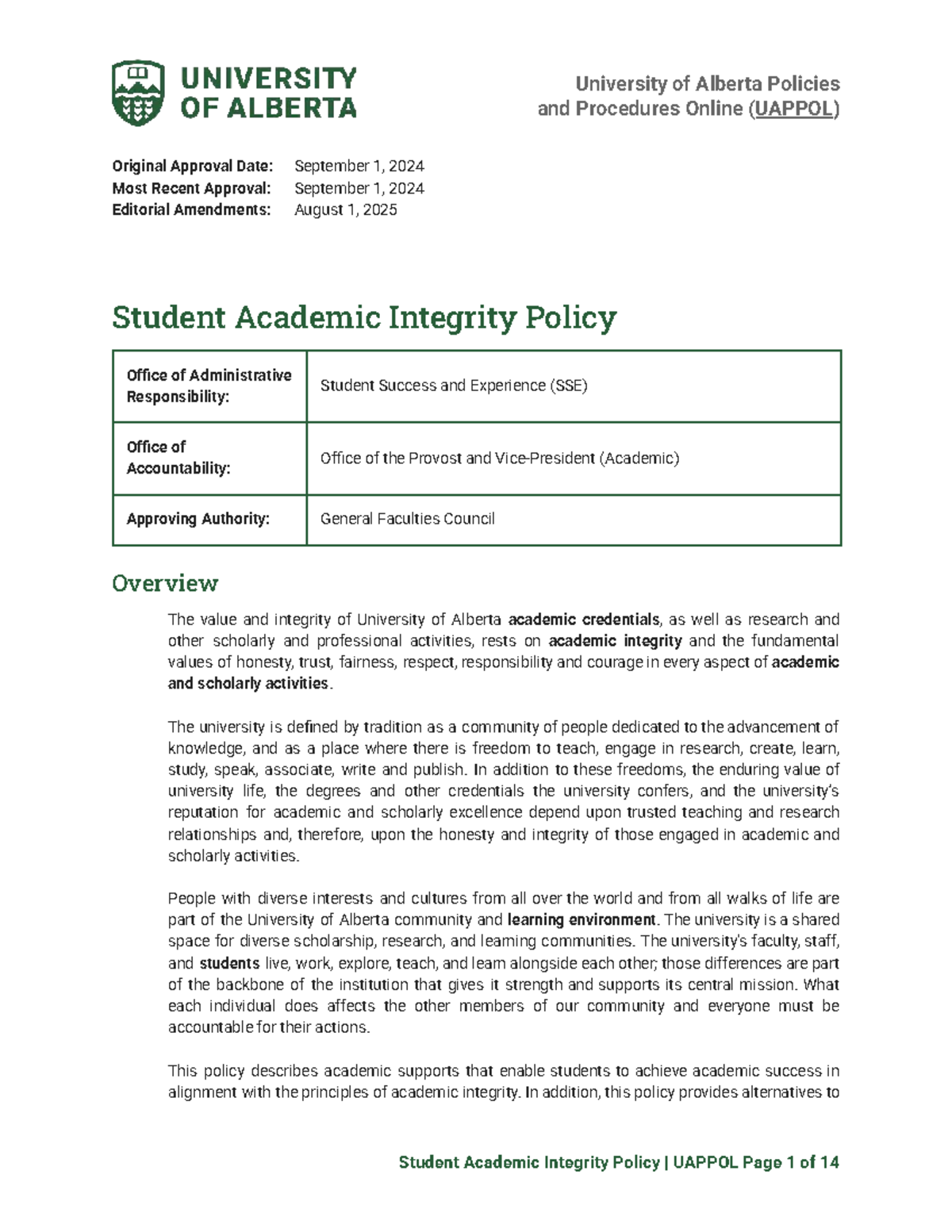 Student Academic Integrity Policy UAPPOL: Guidelines and Procedures ...