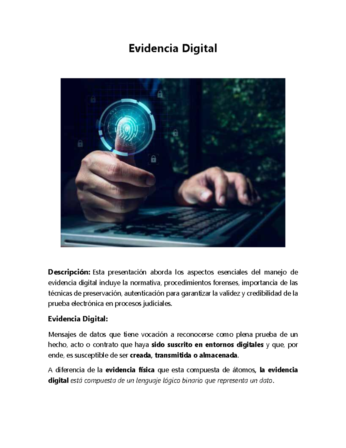 Evidencia Digital y Prueba Electrónica: Normativa y Procedimientos Forenses - Document Preview