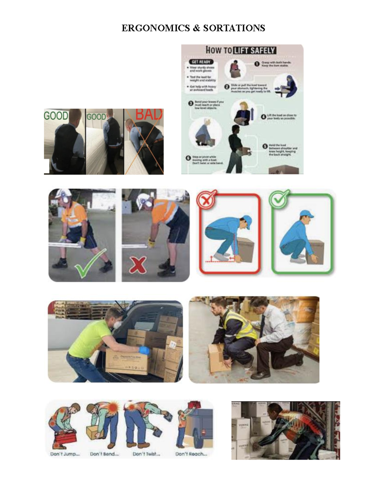 ER - SORT - note - ERGONOMICS SORTATIONS How TO LIFT SAFELY GET READY ...