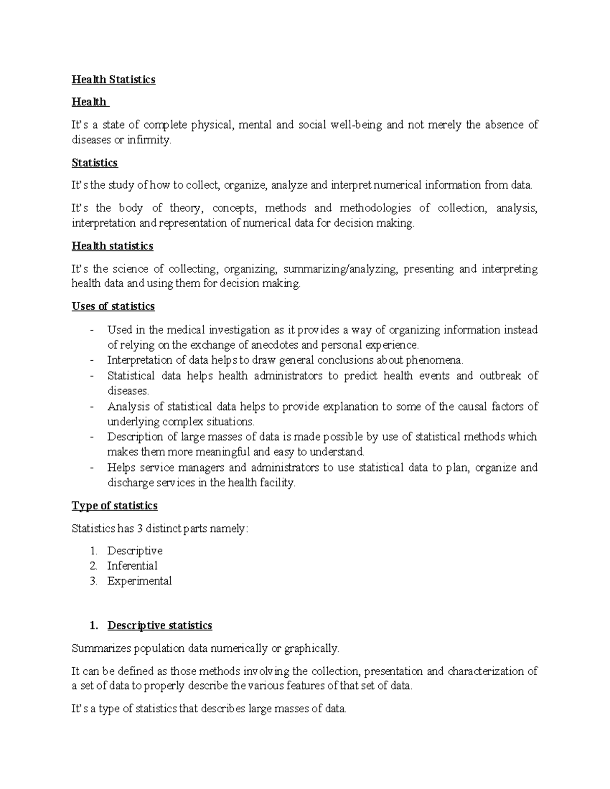 Health Statistics & Methods - Revision Exercises Notes - Studocu