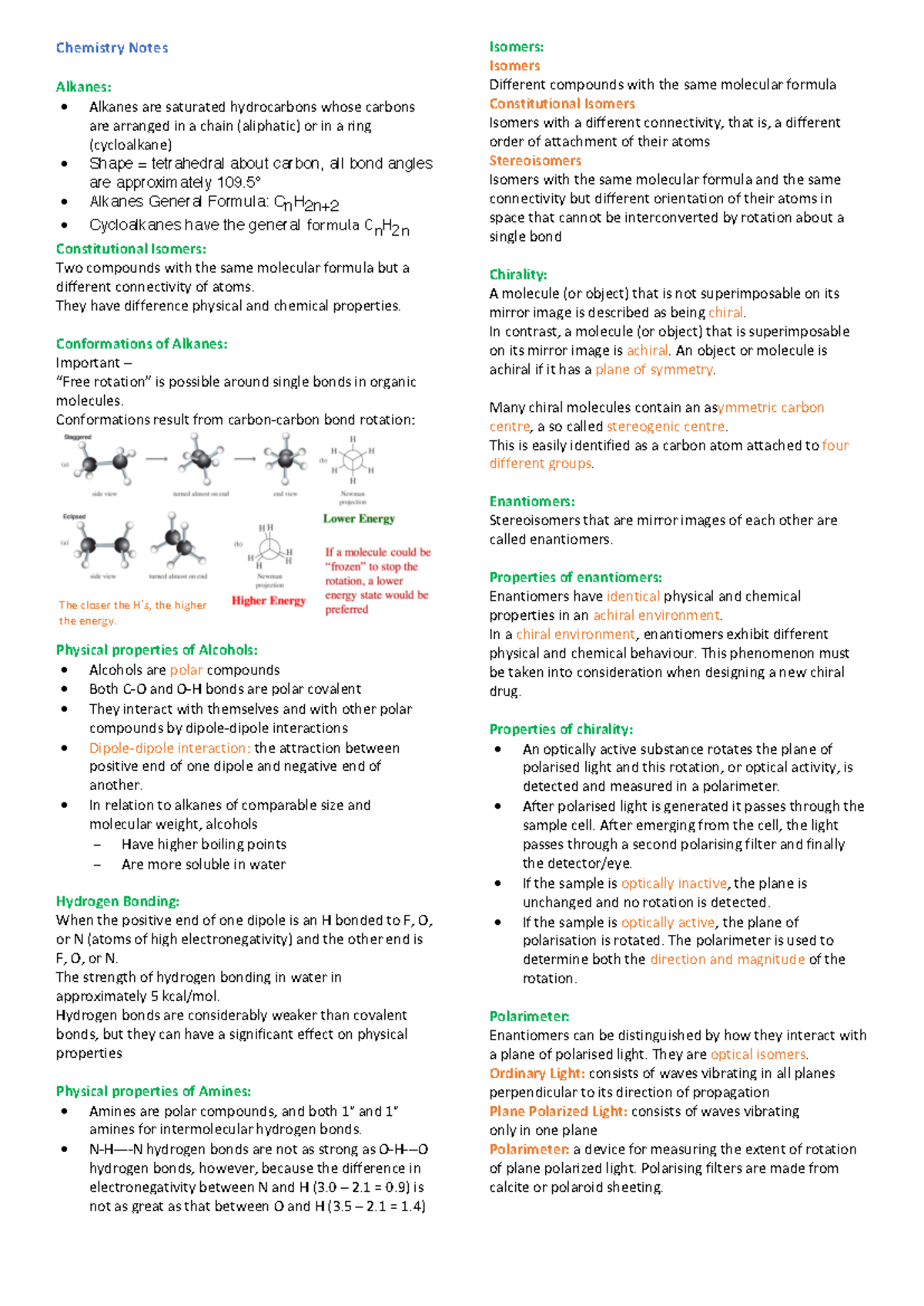 Chemistry 101: Comprehensive Notes on Alkanes, Isomers, and Reactions ...