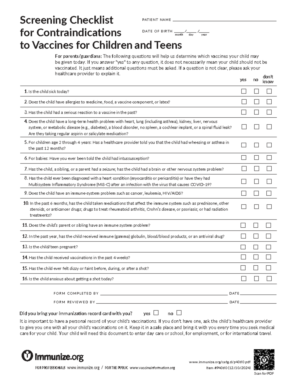 Student Vaccines - Screening Checklist for Contraindications 2025 - Studocu