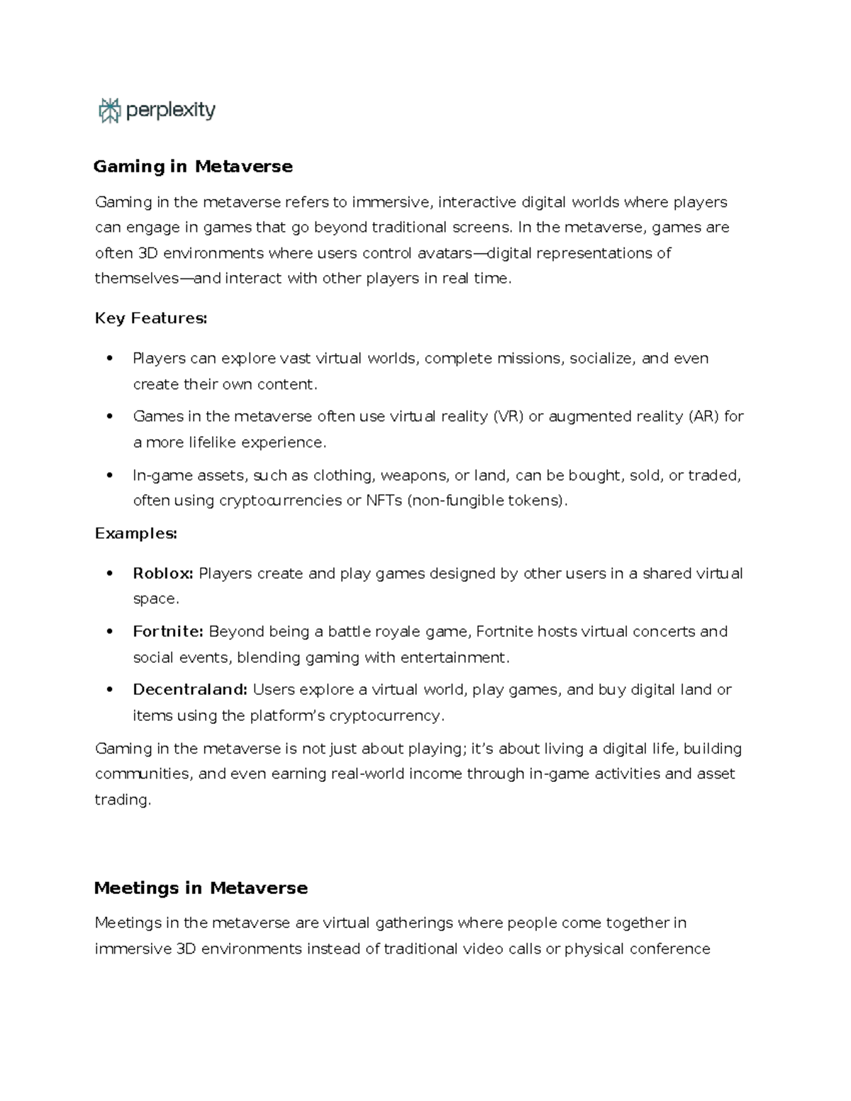 MOD 3 Metaverse: Comprehensive Notes on Gaming, Learning, and Social ...