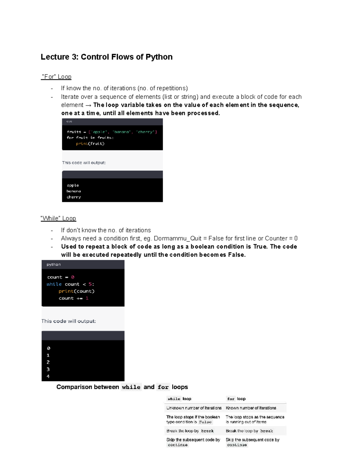 DAO Python Notes: Lecture 3-6 on Control Flows, Strings, Lists, and ...