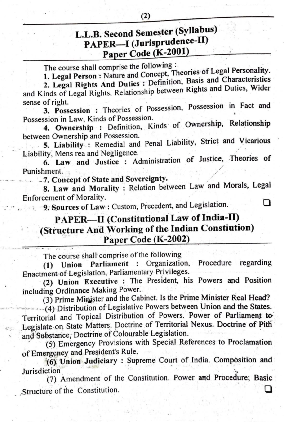 L.L.B. 2nd Sem Syllabus Overview: Key Legal Concepts & Principles - Studocu
