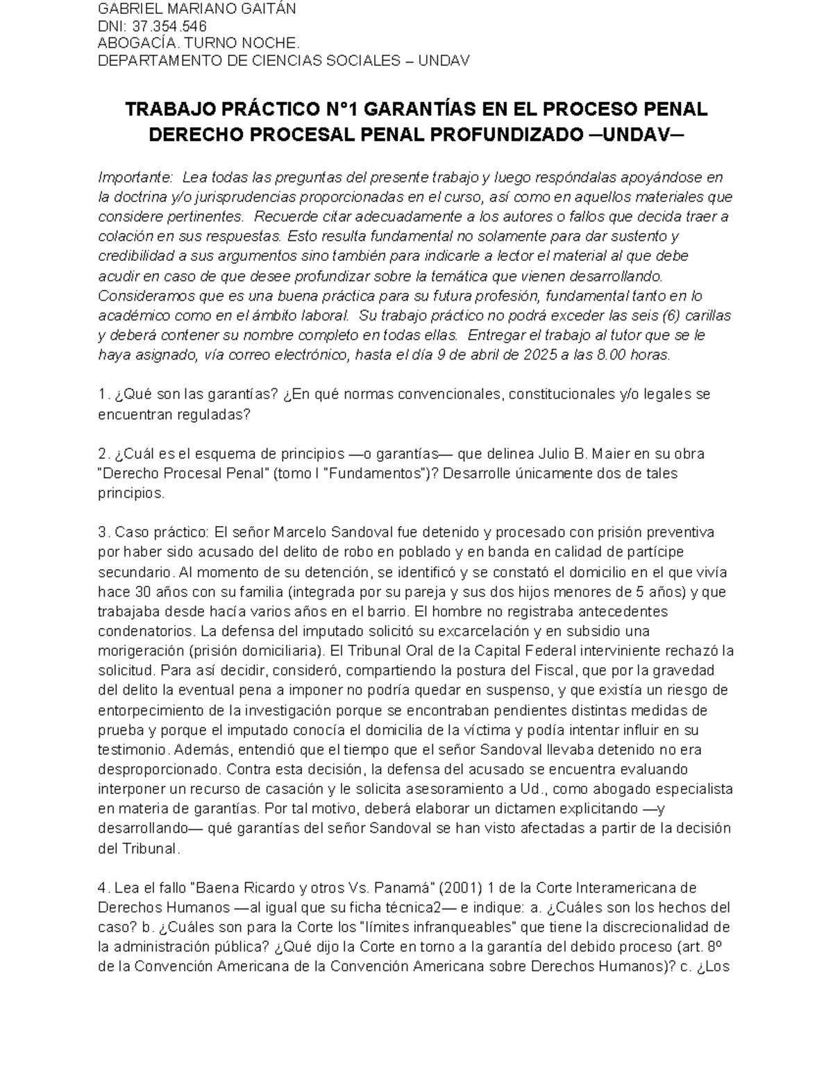 TP N°1 Garantías en el Proceso Penal - Gaitán Gabriel - Studocu