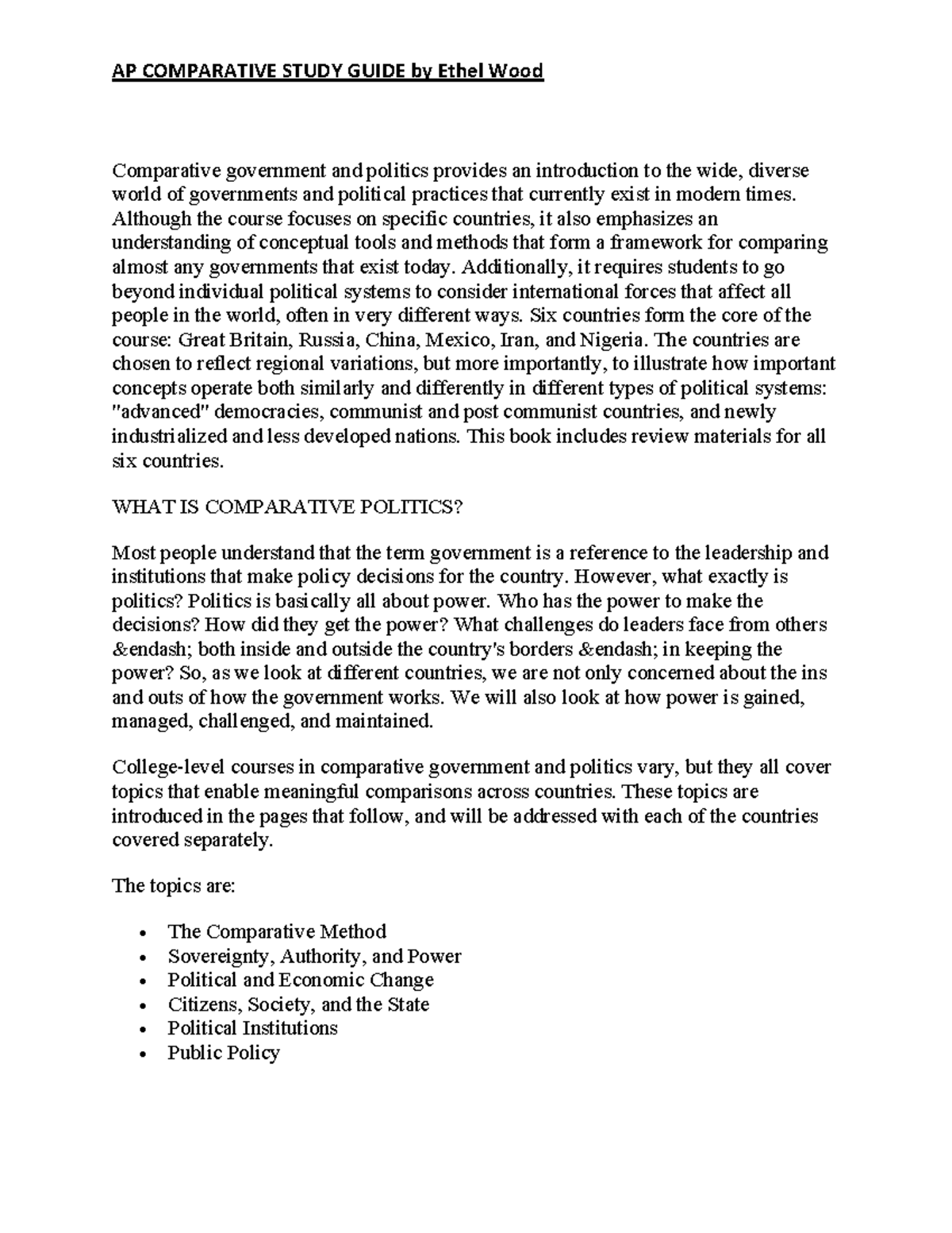 AP Comparative Government & Politics Study Guide - Studocu