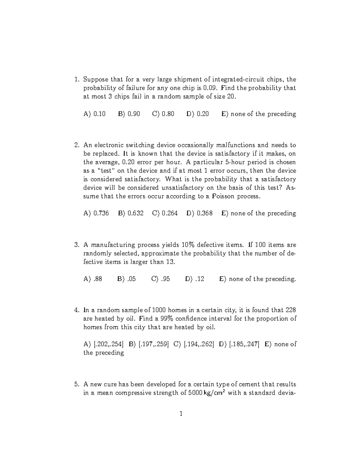 Statistics 101 - Practice Exam B on Probability and Confidence ...
