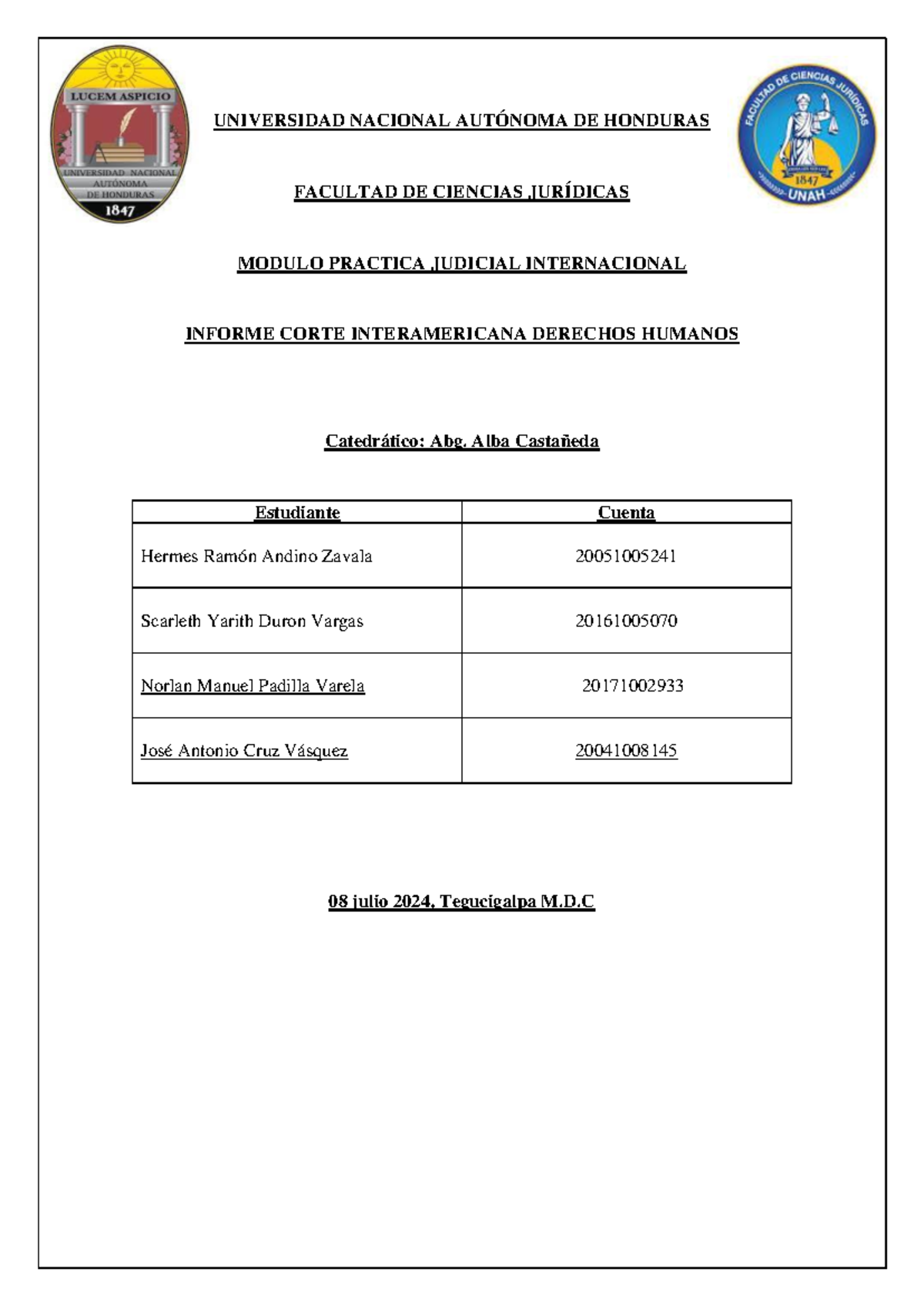 Informe Corte Interamericana DE Derechos Humanos - UNIVERSIDAD NACIONAL ...