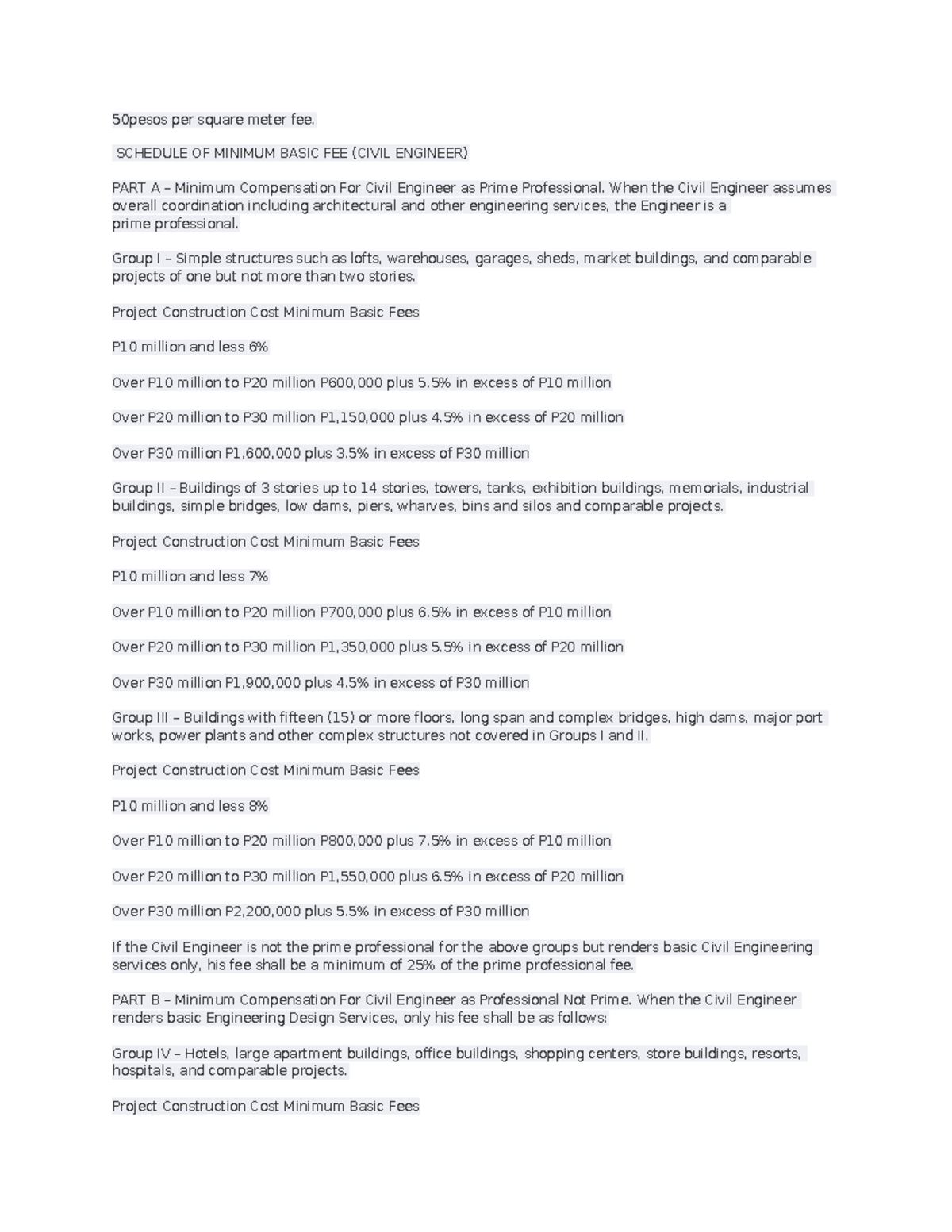 Schedule of Minimum Basic Fees for Civil Engineers - Studocu