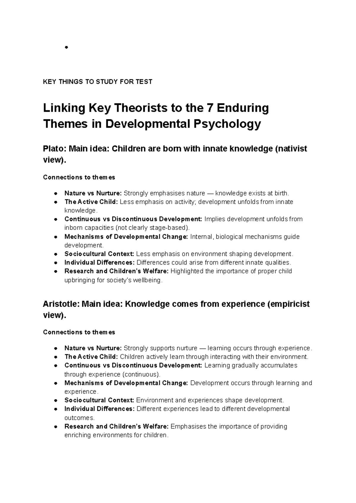 Developmental Psychology (PSY 101): Key Theorists & Themes Summary ...