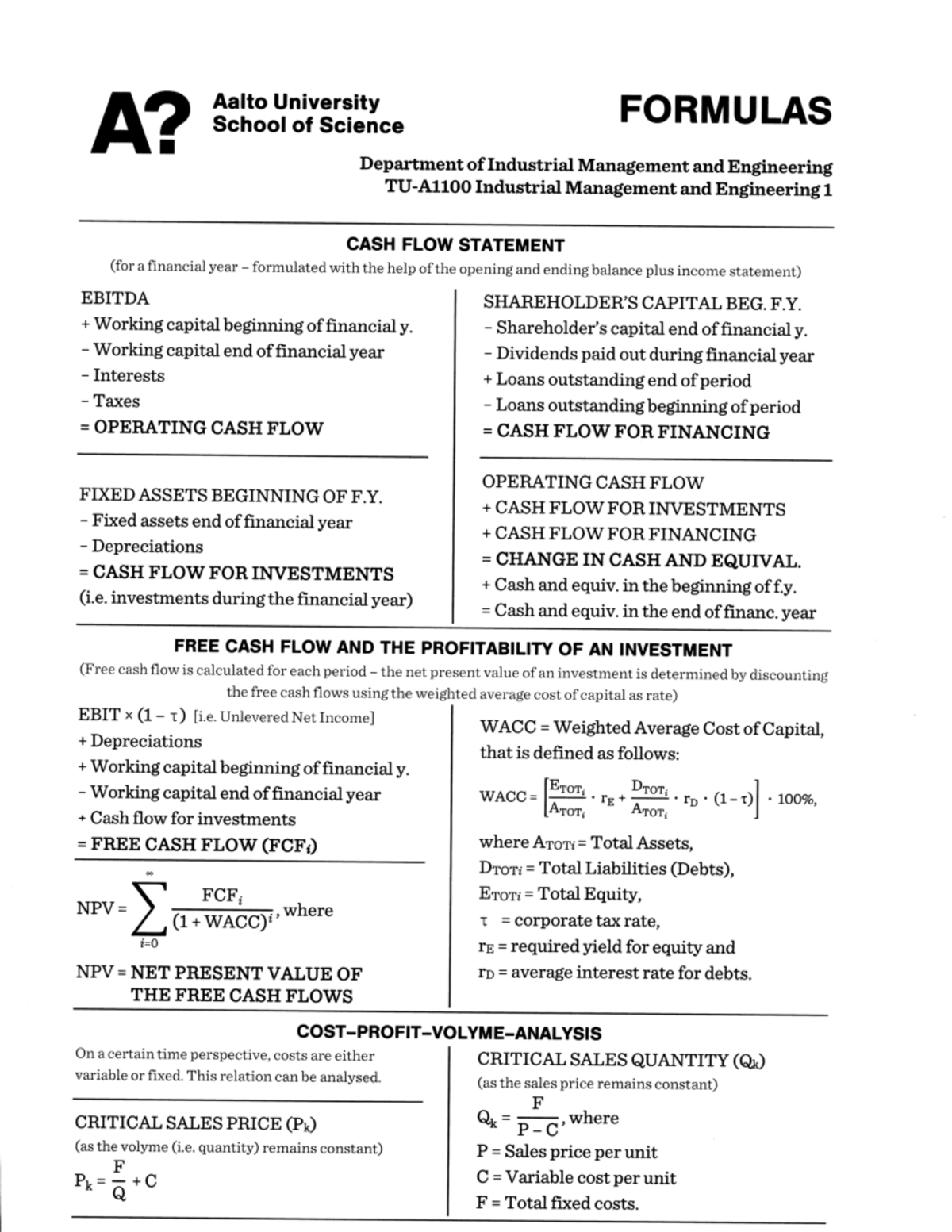 Accounting Formulas - WOW!! - A? Aalto University FORMULAS School of ...