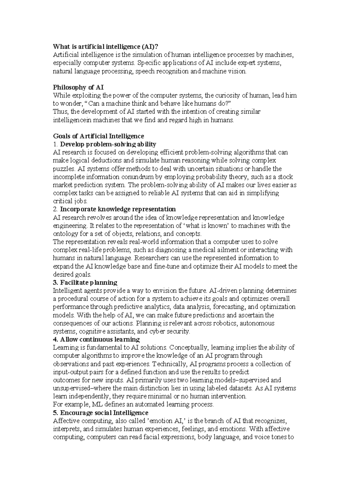 AI Unit 1 - Lecture Notes on Artificial Intelligence Concepts - Studocu