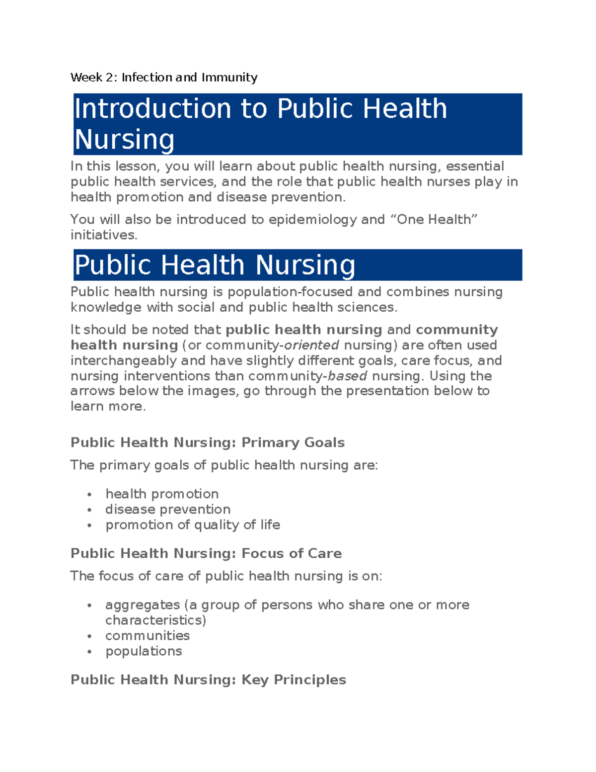 Week 2: Infection and Immunity in Public Health Nursing - Studocu
