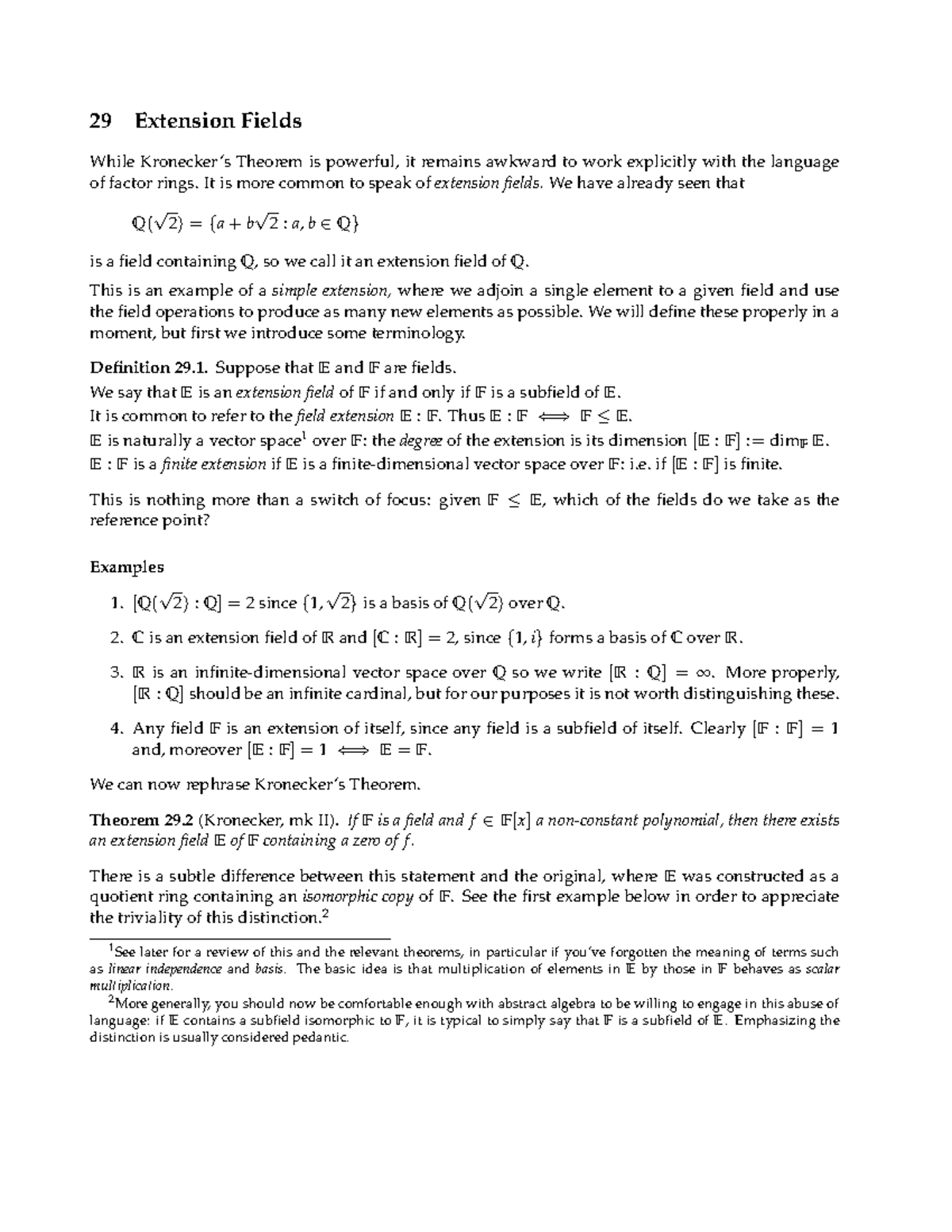 Extension Fields and their Properties - Math 101 Study Notes - Studocu