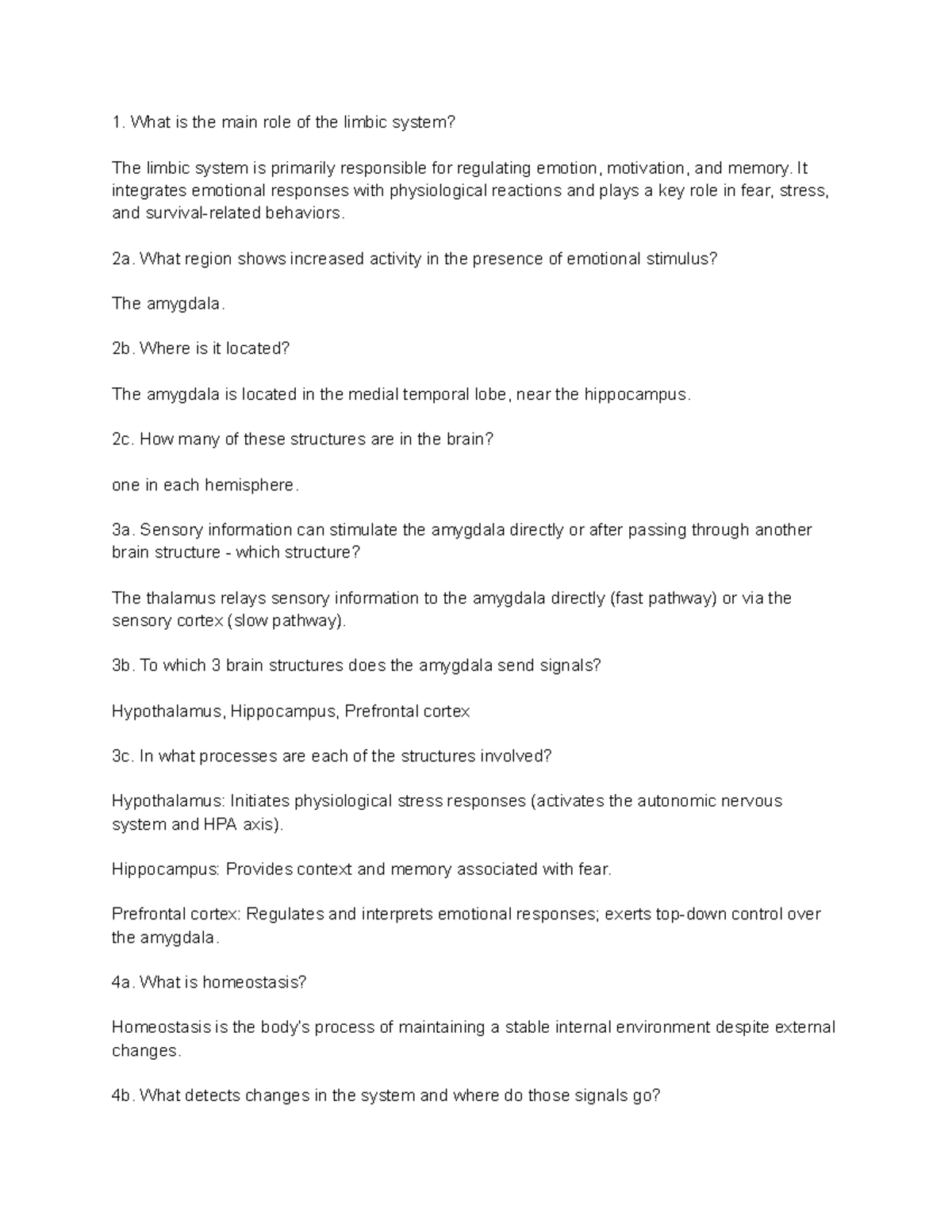 Study Questions on Stress, Emotion, and the Limbic System (PSY 101 ...