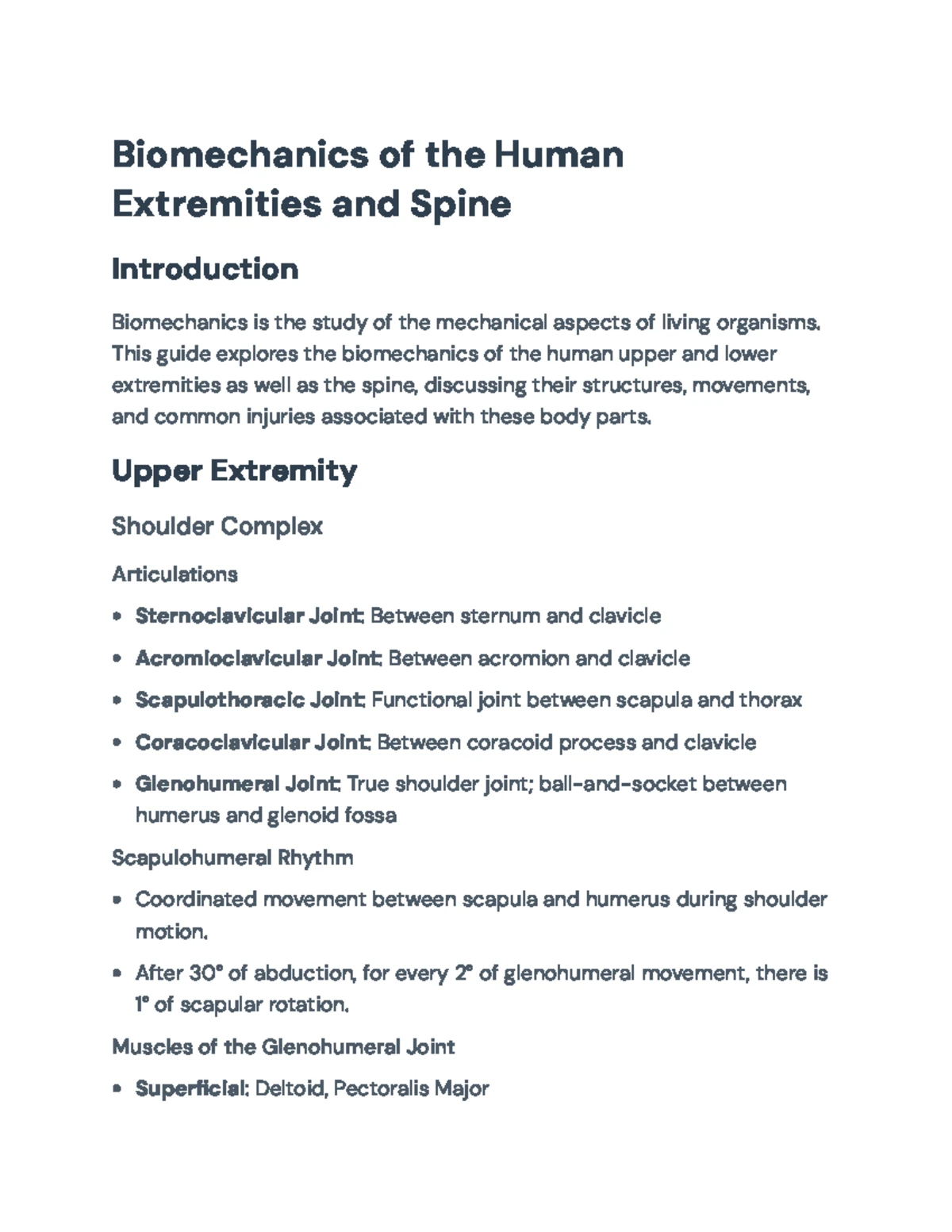 Biomechanics of Human Extremities: Review Notes for Exam Preparation ...