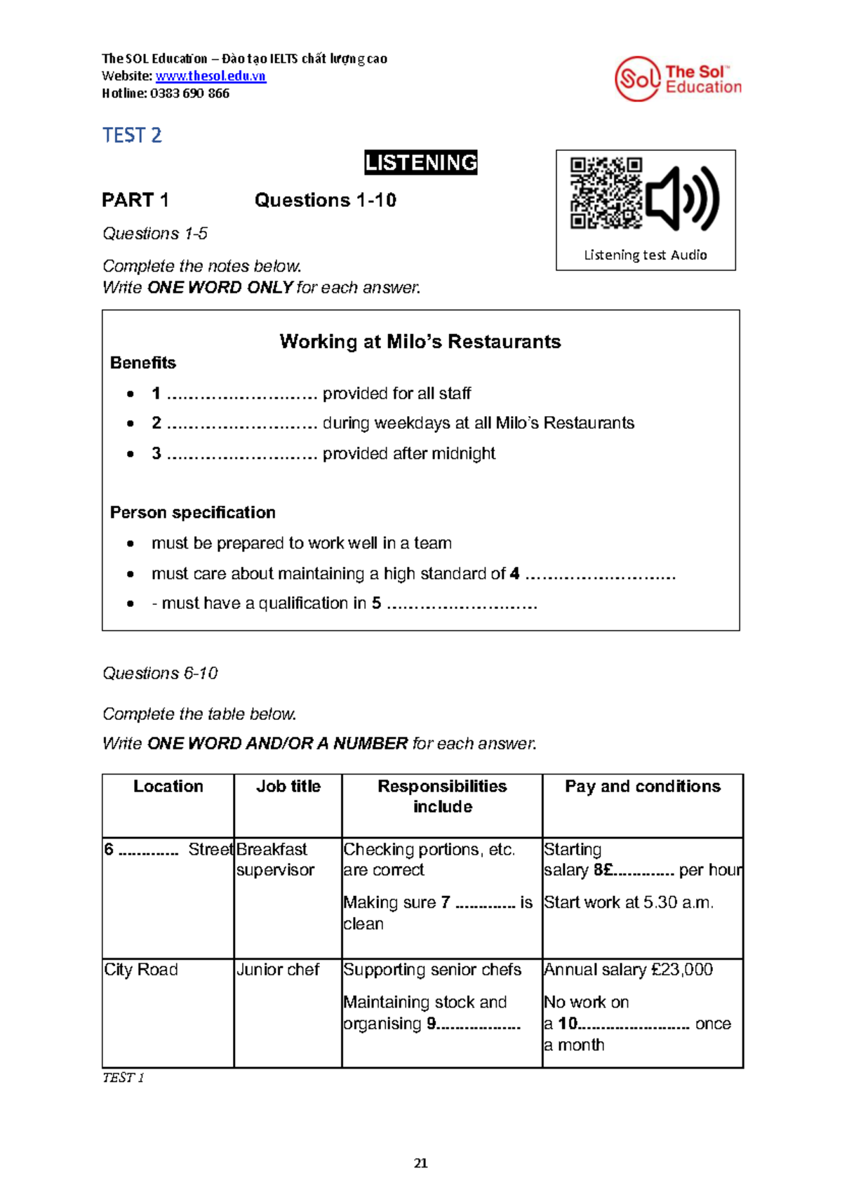 CAM 18 IELTS Listening Test 2 Notes and Questions - Studocu