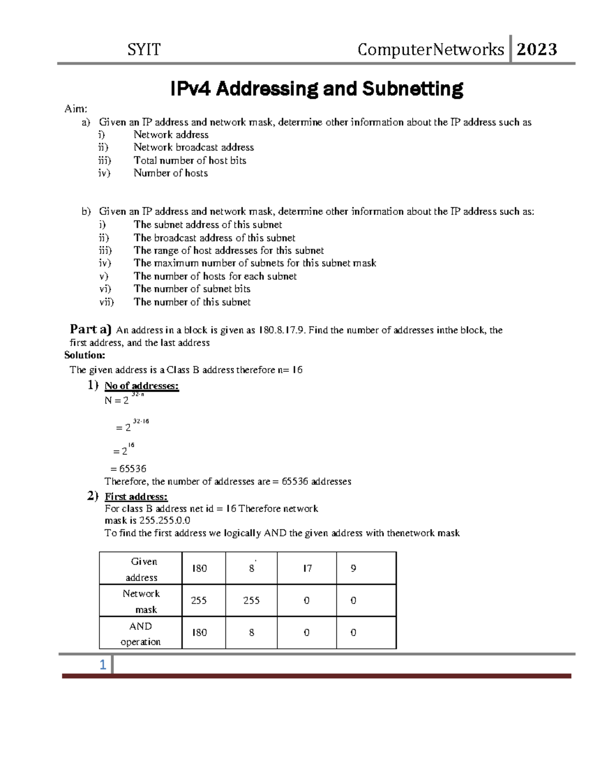 Computer Networks Practical 3: IPv4 Addressing & Subnetting Guide - Studocu