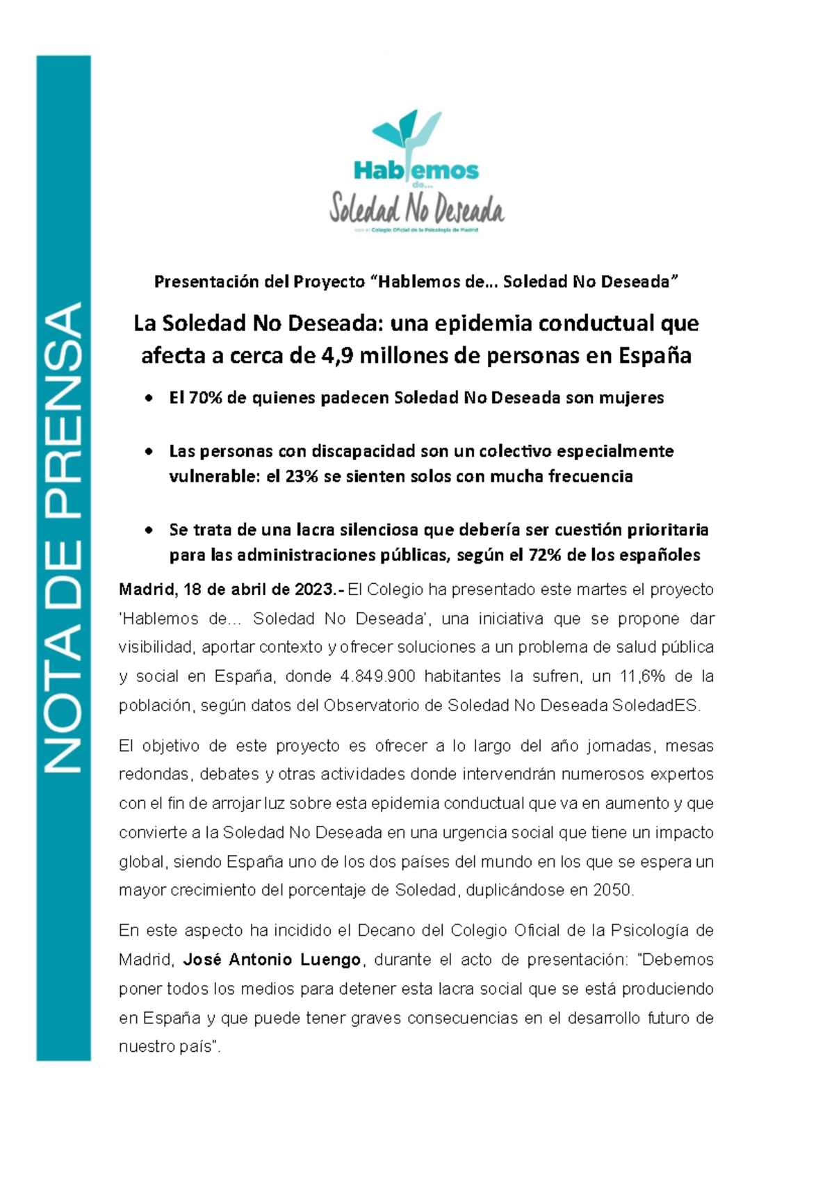 La Soledad No Deseada: Una Epidemia Conductual en España 6440005 - Studocu