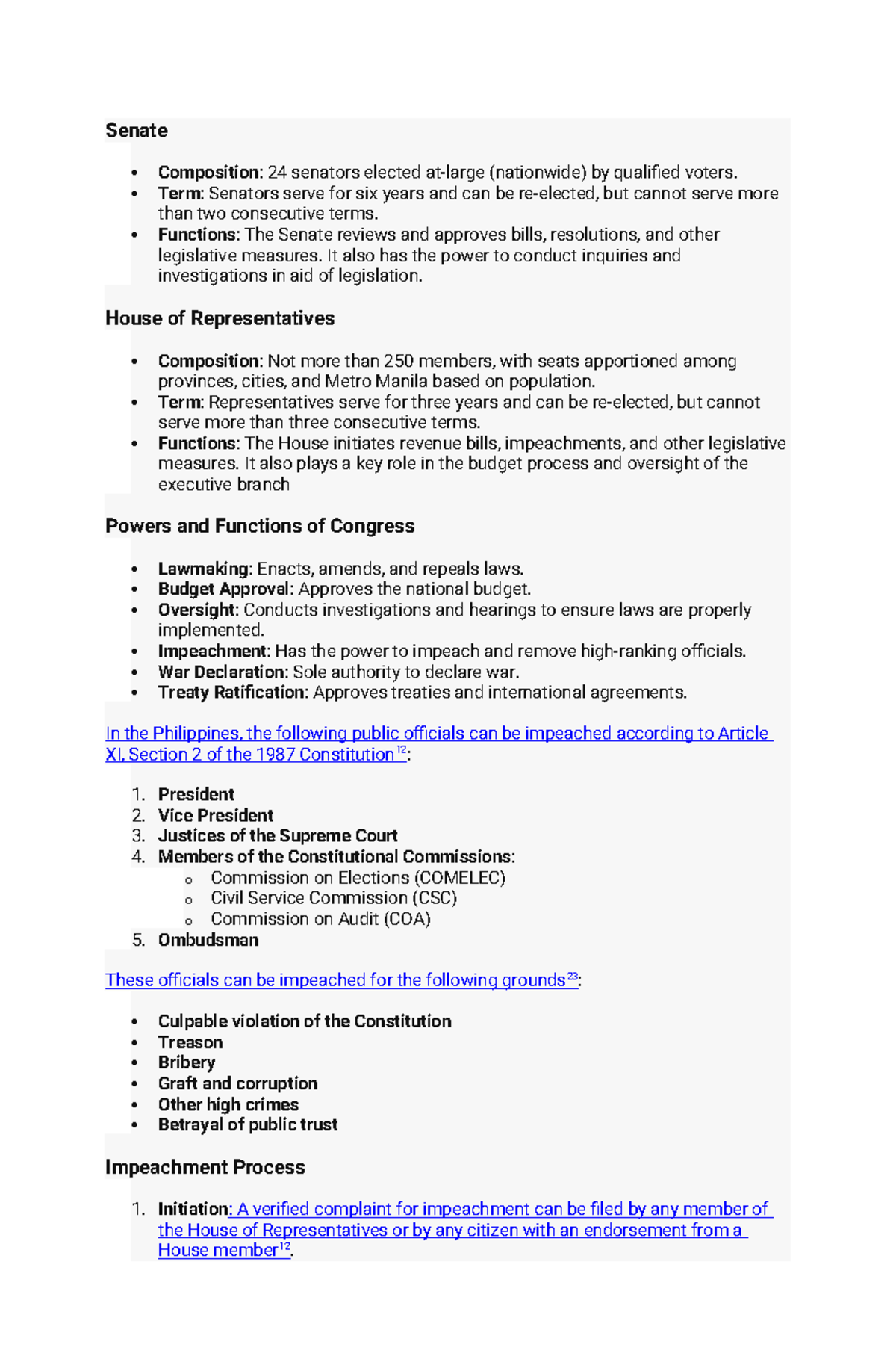Legislative Branch Overview: Senate & House Functions and Powers - Studocu