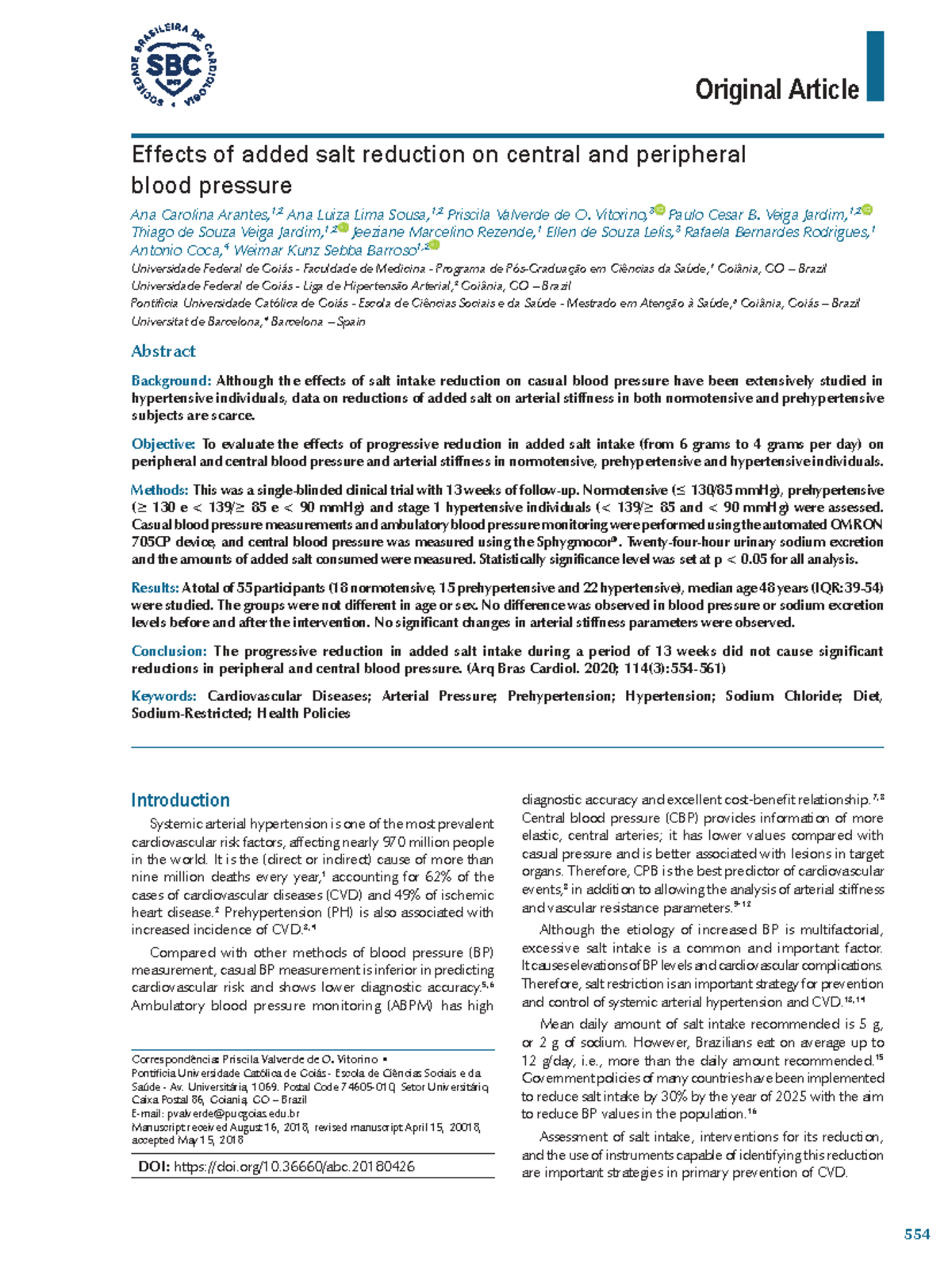 Effects of Added Salt Reduction on Blood Pressure: A Clinical Trial ...