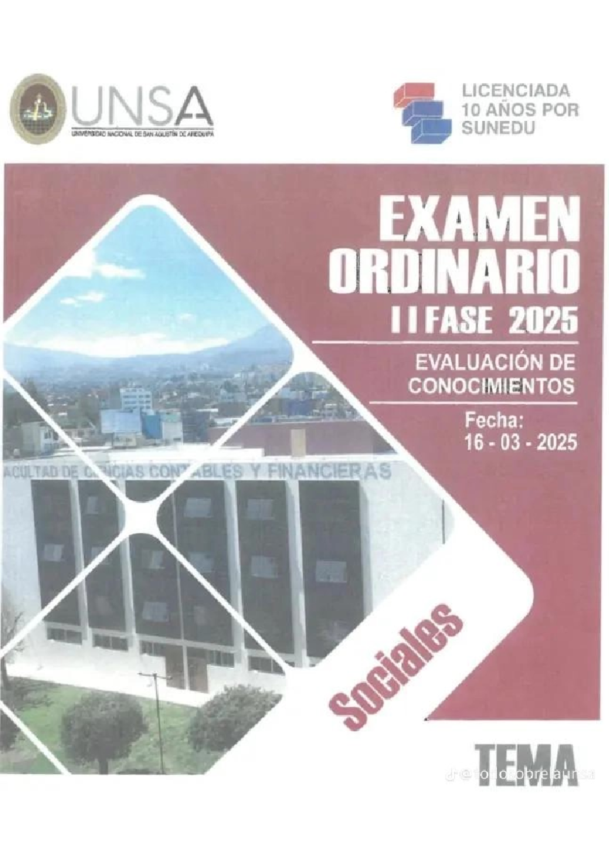 Examen ordinario II fase 2025 área: sociales UNSA - Document Preview