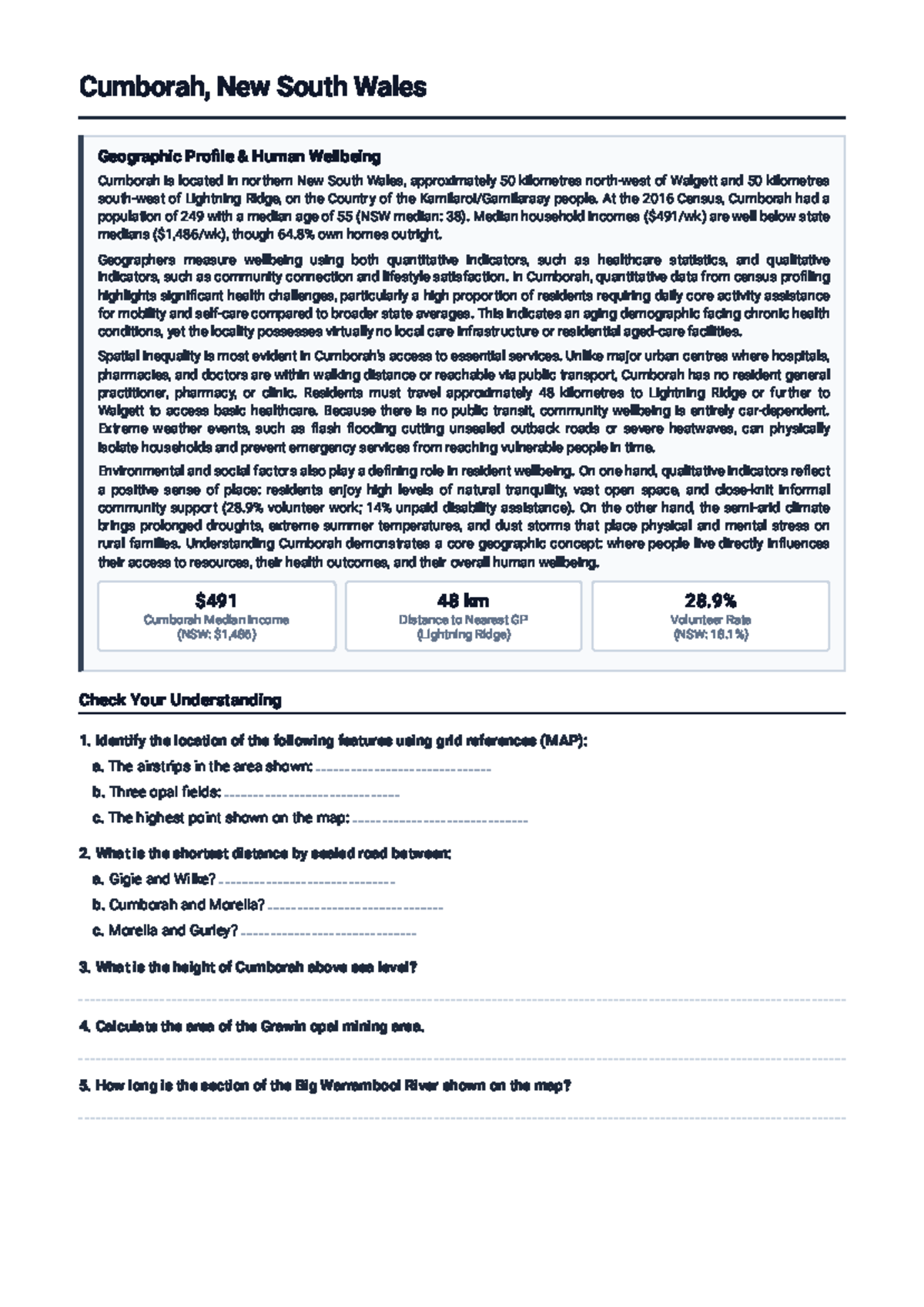 Cumborah Geography Worksheet: Human Wellbeing Analysis - Studocu