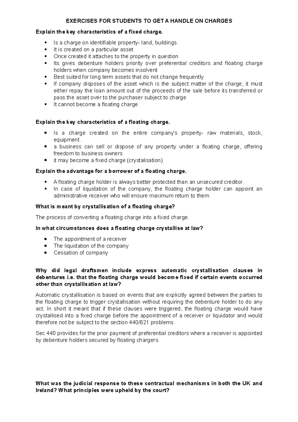 Fixed and floating charges - EXERCISES FOR STUDENTS TO GET A HANDLE ON ...