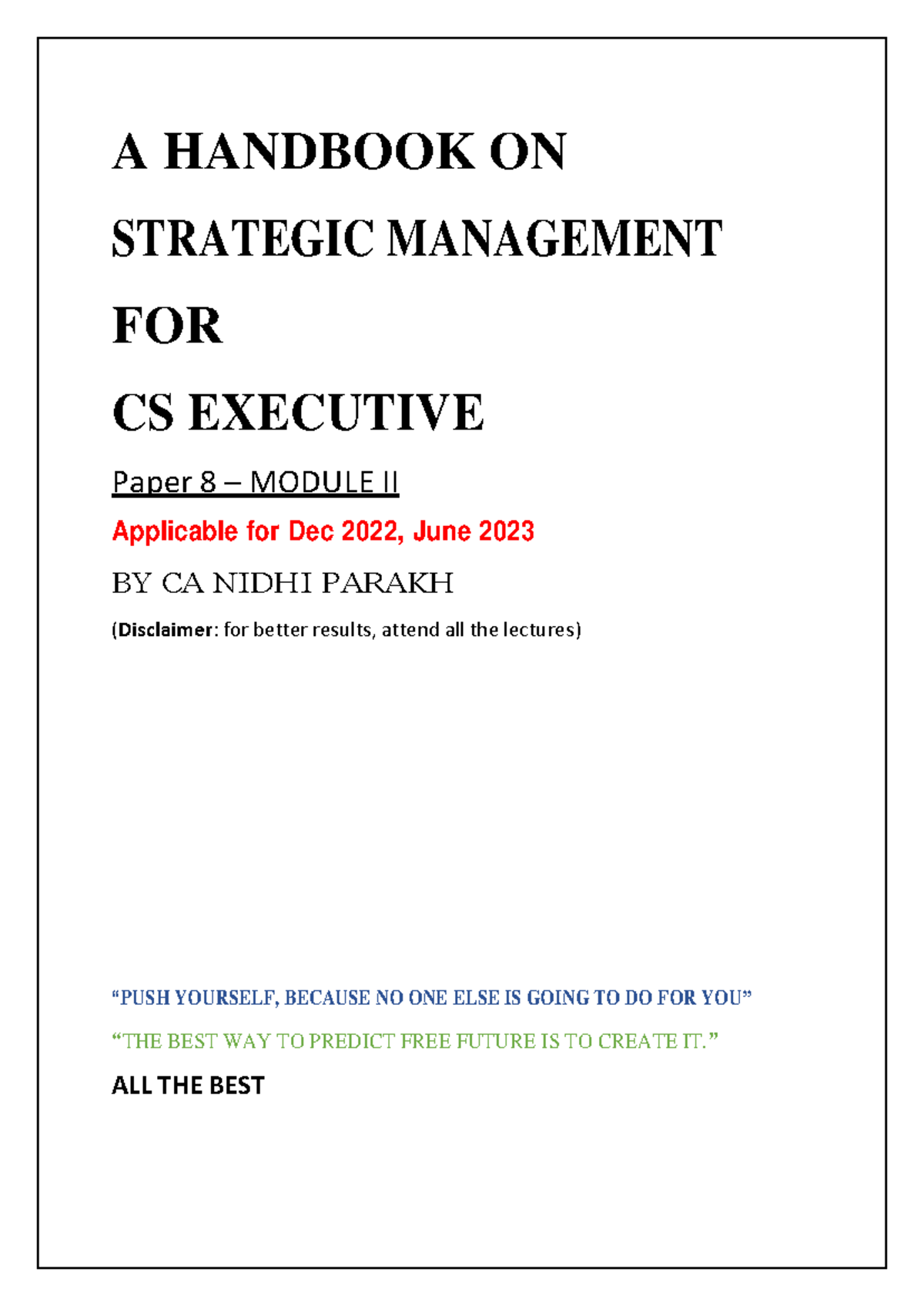 Cs executive SM handbook 2022 - A HANDBOOK ON STRATEGIC MANAGEMENT FOR ...