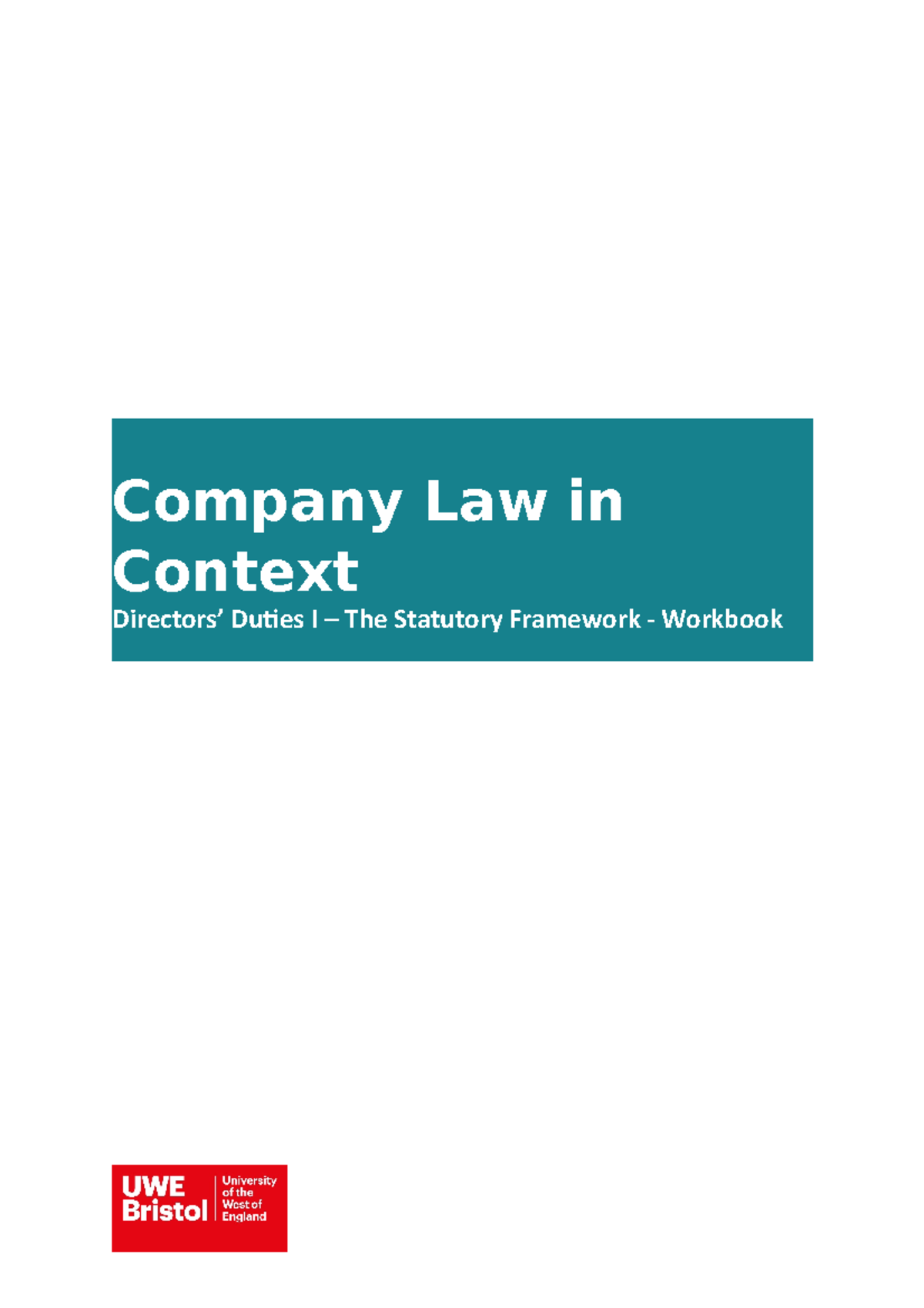 Directors' Duties I - Statutory Framework Workbook 2021-22 (CML101 ...