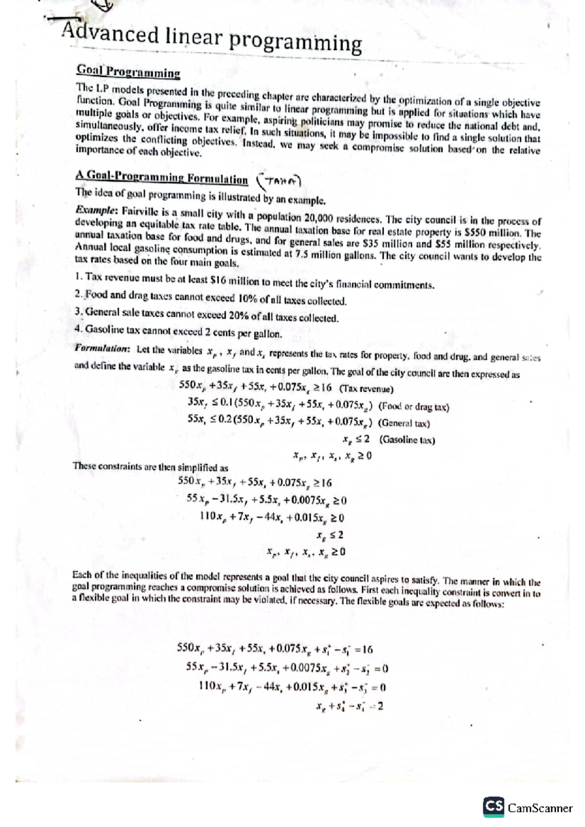 Advanced Linear Programming: Goal Programming Techniques (TAHA) - Studocu