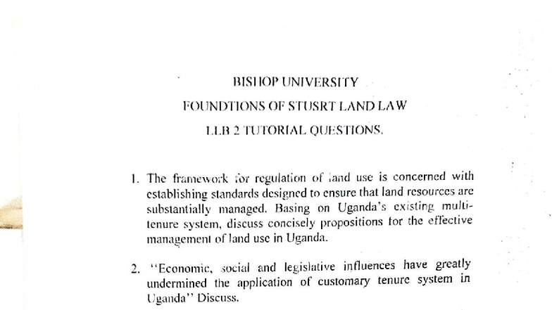 BISHOP UNIVERSITY LLB 2 FOUNDATIONS OF LAND LAW TUTORIAL QUESTIONS ...