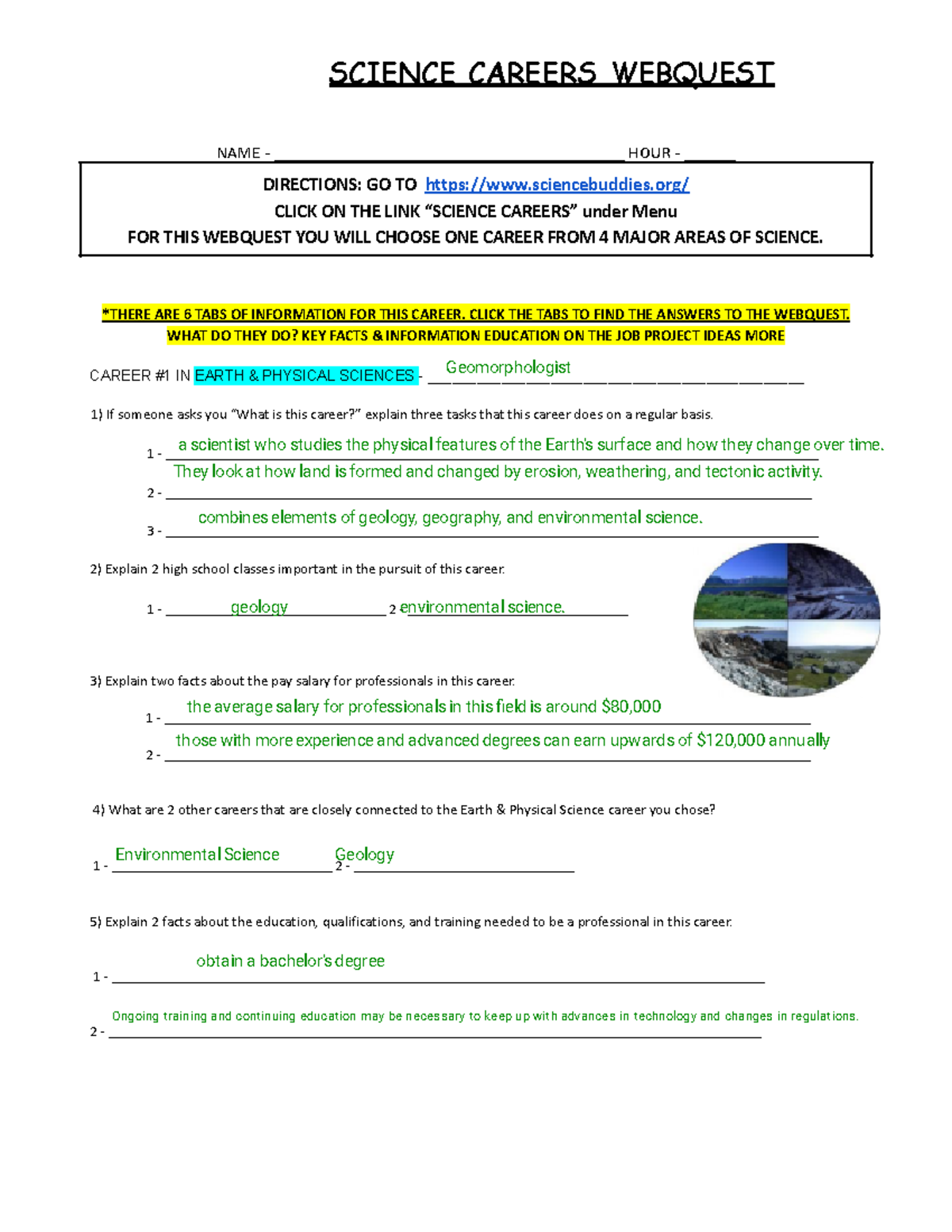 Science Careers Webquest (MO) - Task Overview and Guidelines - Studocu
