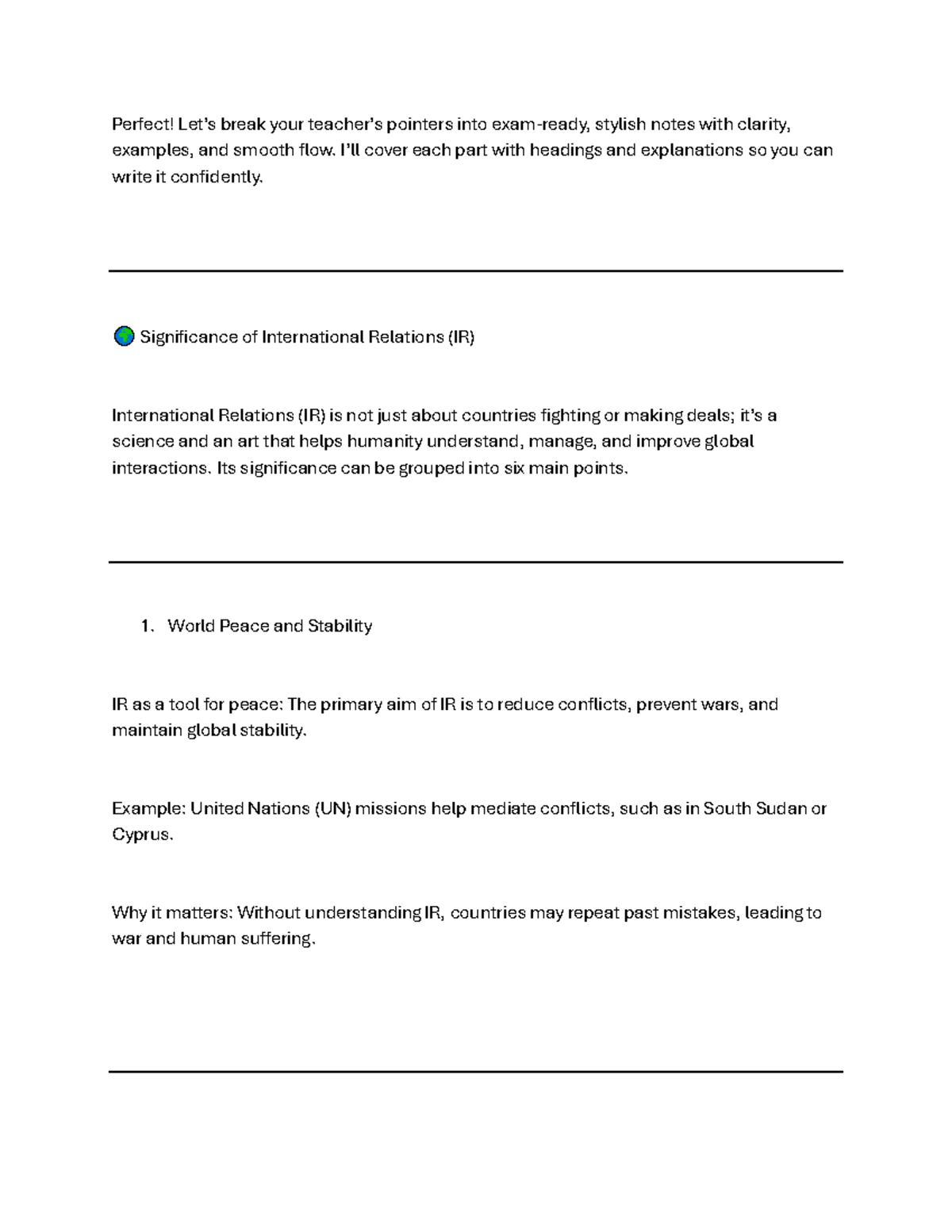 Significance of International Relations (IR) - Practice Notes - Studocu
