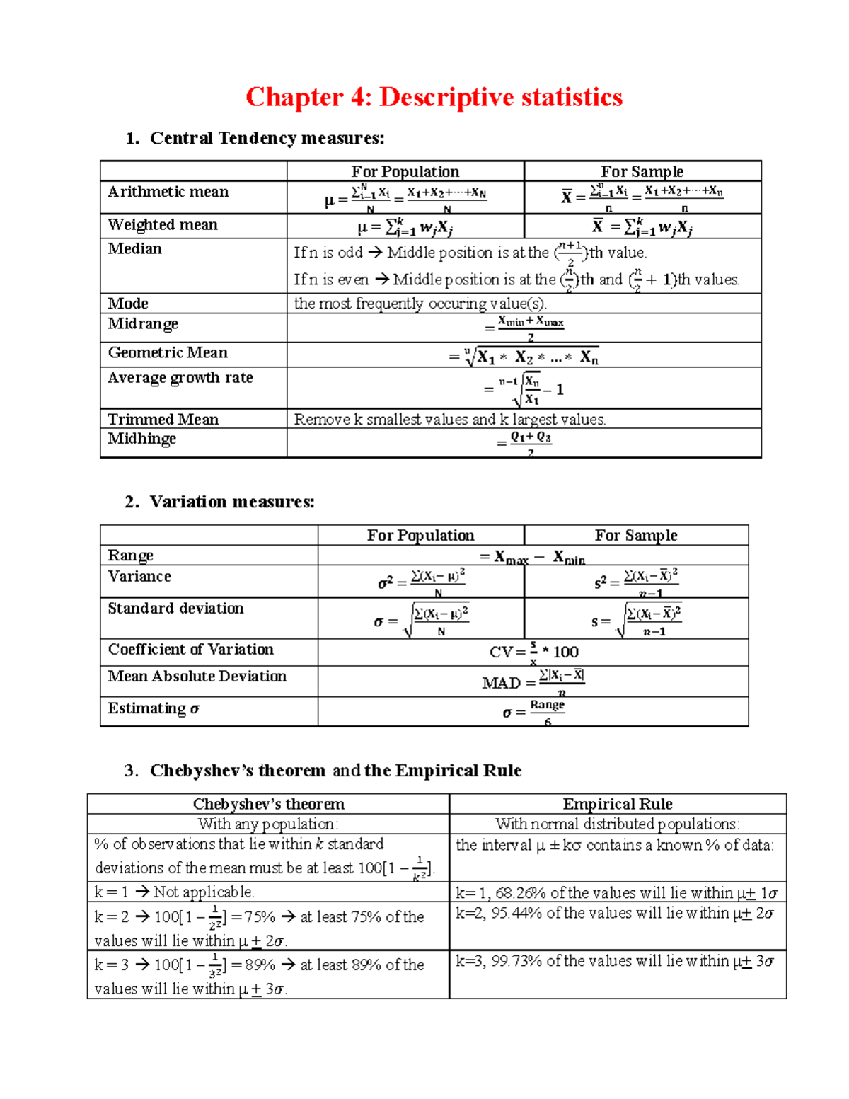 Chapter 4-12: Comprehensive Formulas for SB Course - Studocu