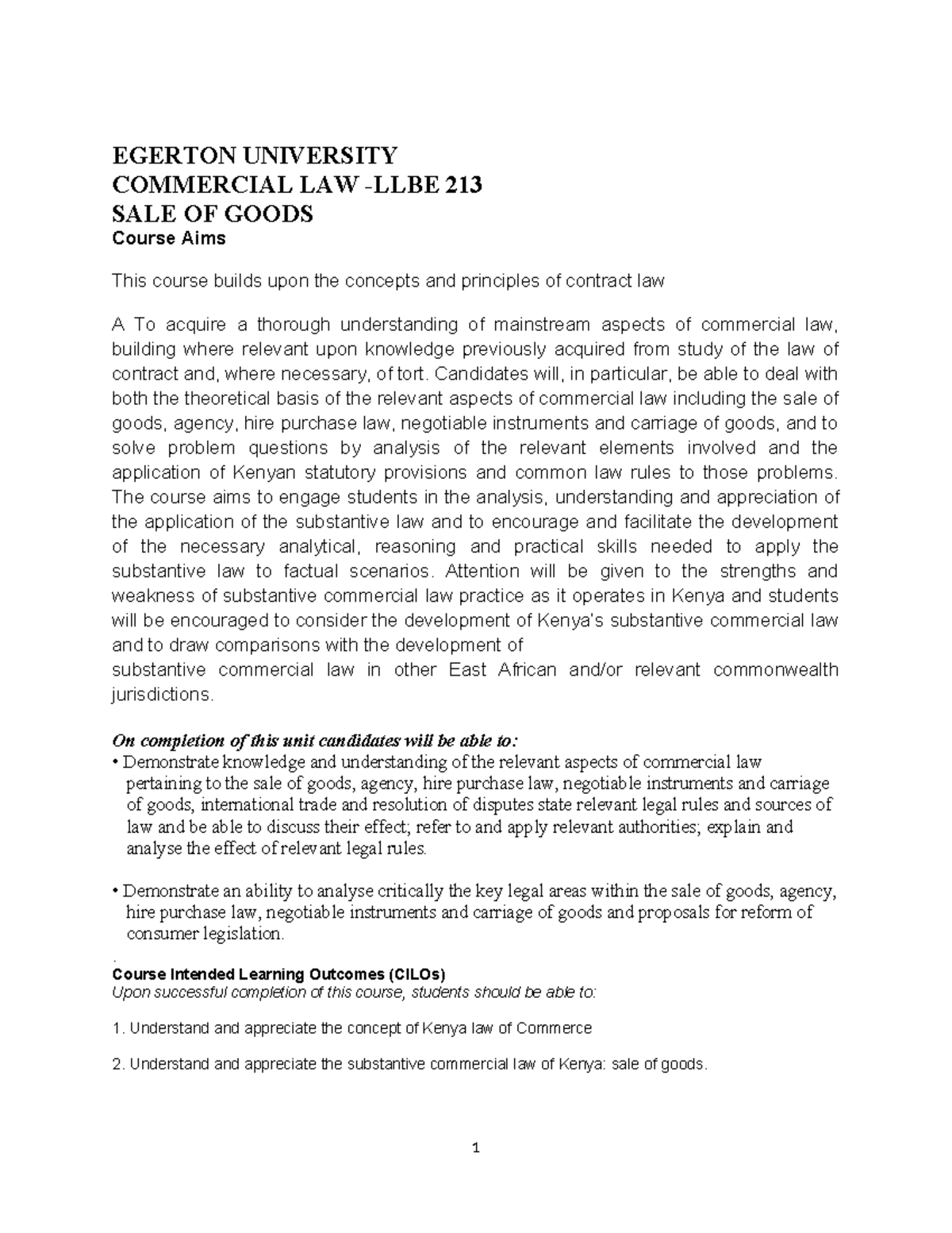 Commercial Law - LLBE 213: Sale of Goods Overview and Key Concepts ...