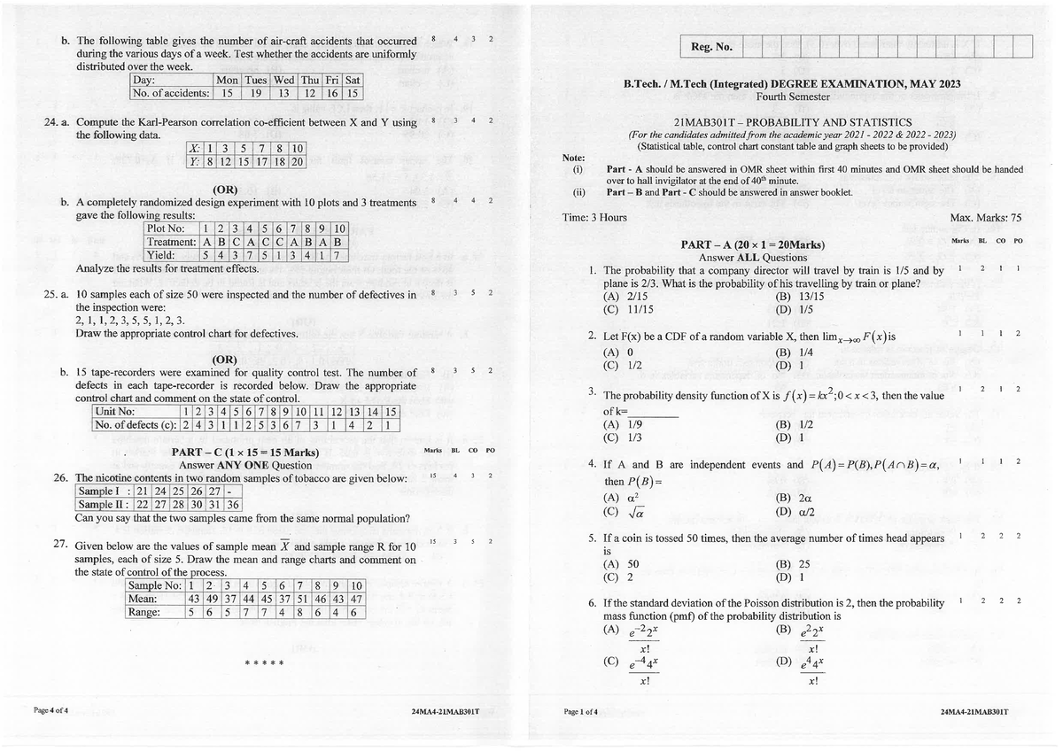 21MAB301T - B.Tech/M.Tech Final Exam Question Paper, May 2023 - Studocu