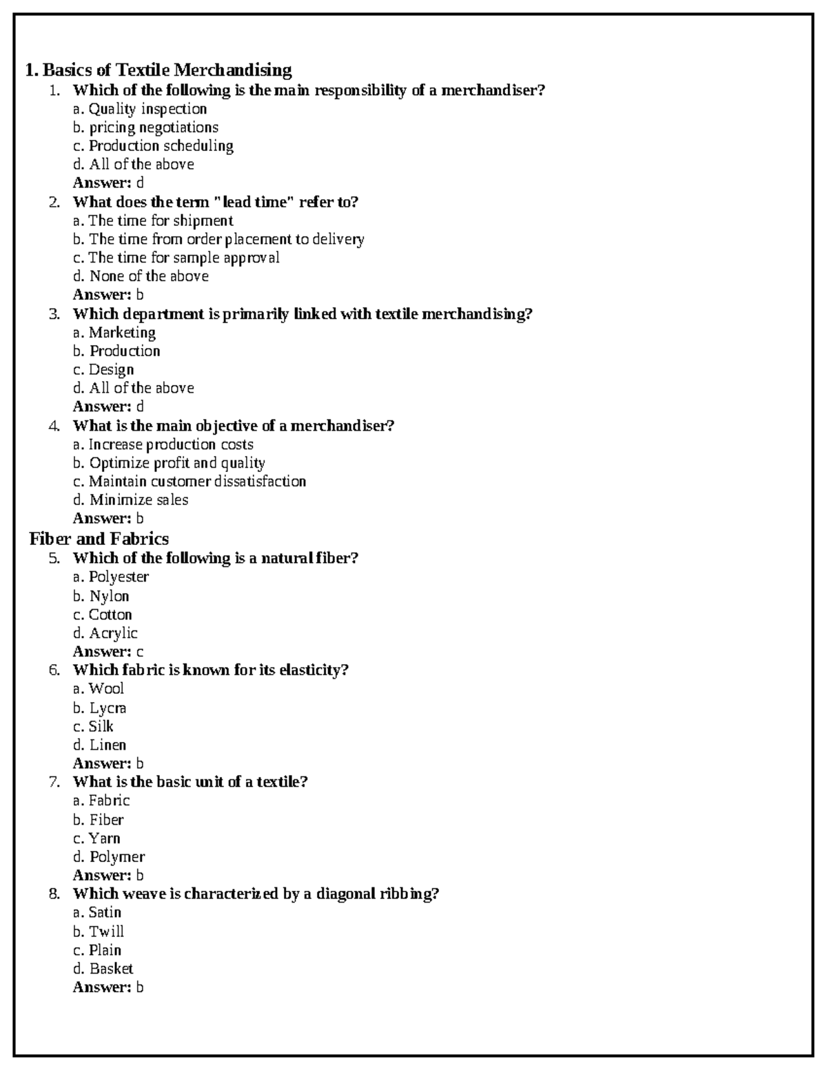 803896158 Textile Merchandising MCQ Study Guide - Studocu
