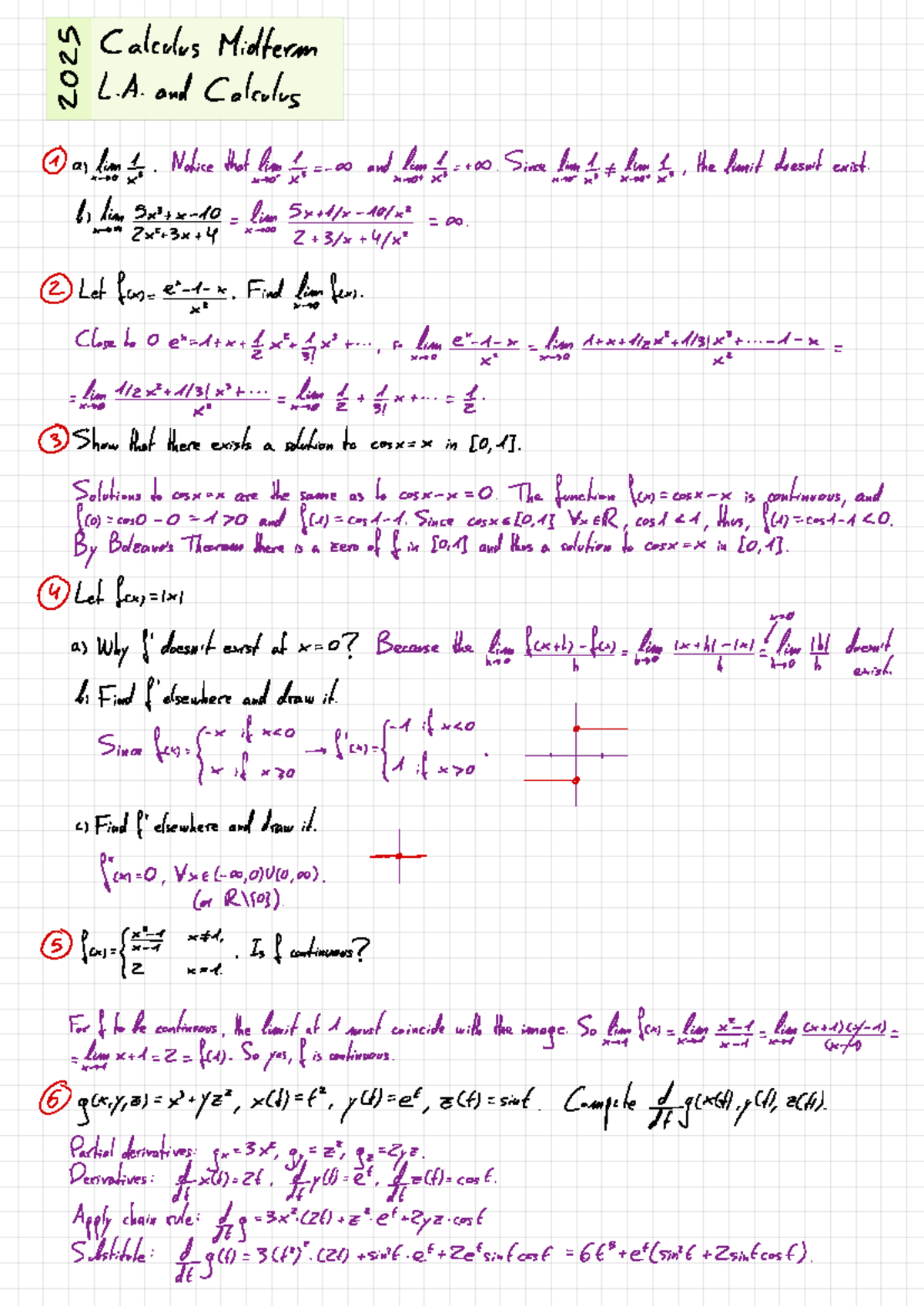 Calculus 101 Midterm Solutions: Limits and Continuity - Studeersnel