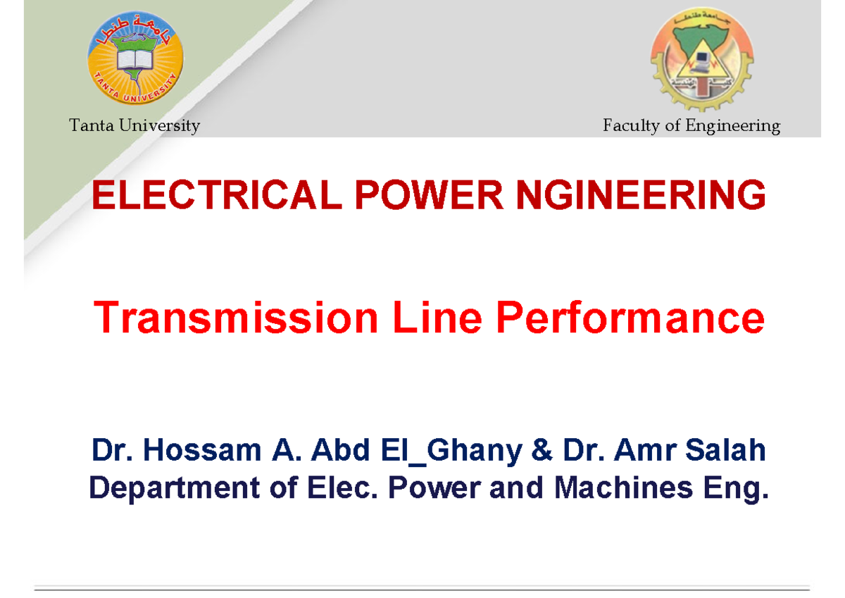 ELECTRICAL POWER ENG 101: Transmission Line Performance Lecture Notes ...