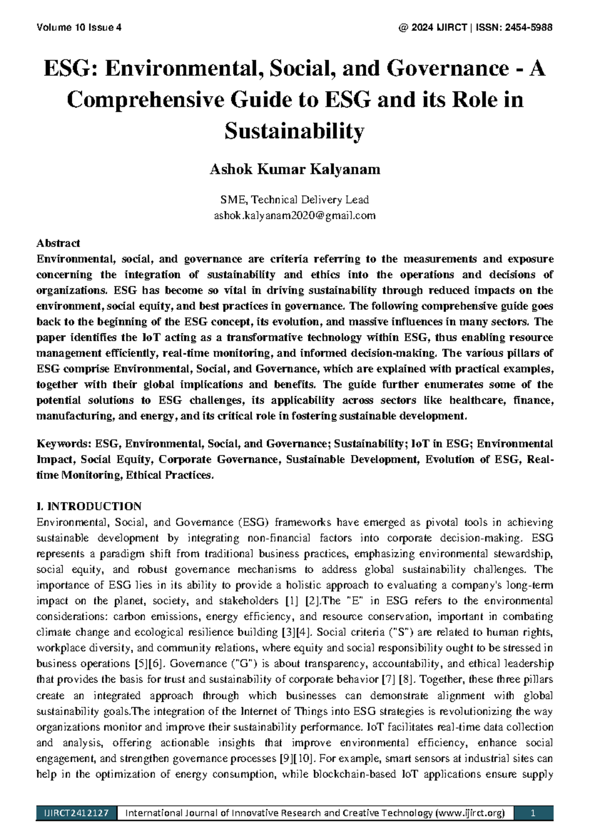 Comprehensive Guide to ESG: Integration and Case Studies (IJIRCT 2024 ...