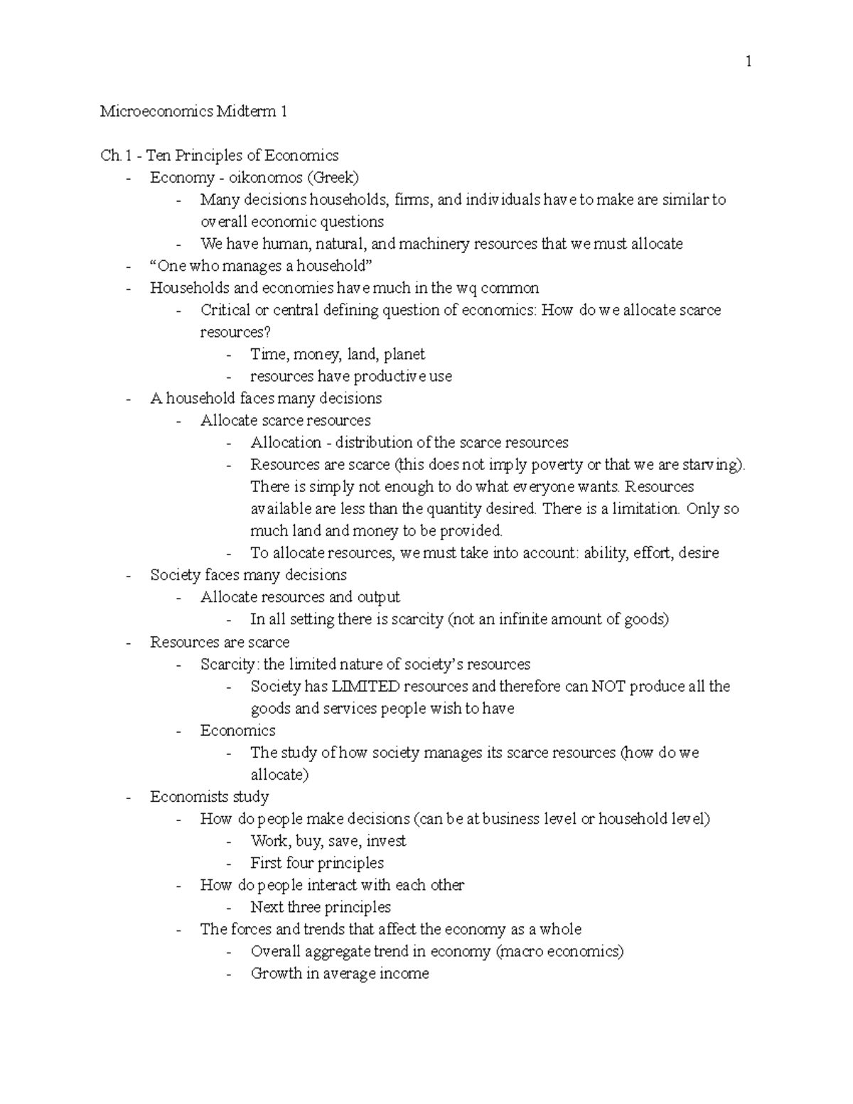 Microeconomics 1 - Midterm Lecture Notes on Economic Principles - Studocu