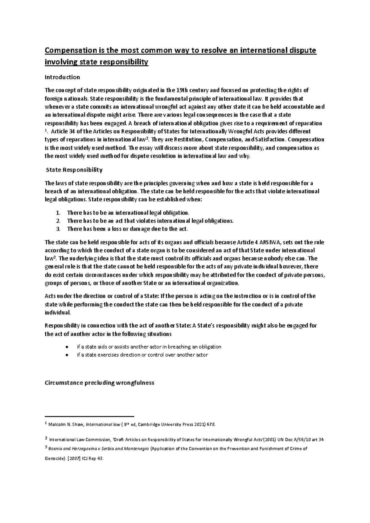 Annotated International Law Summative Assesment - Compensation is the ...
