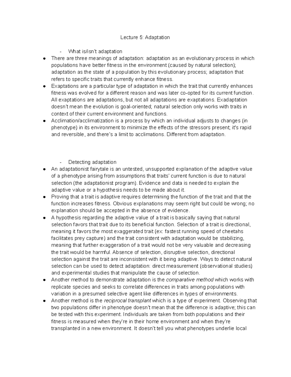 Lecture 5 - Adaptation and Evolutionary Processes in BIO1130 Notes ...