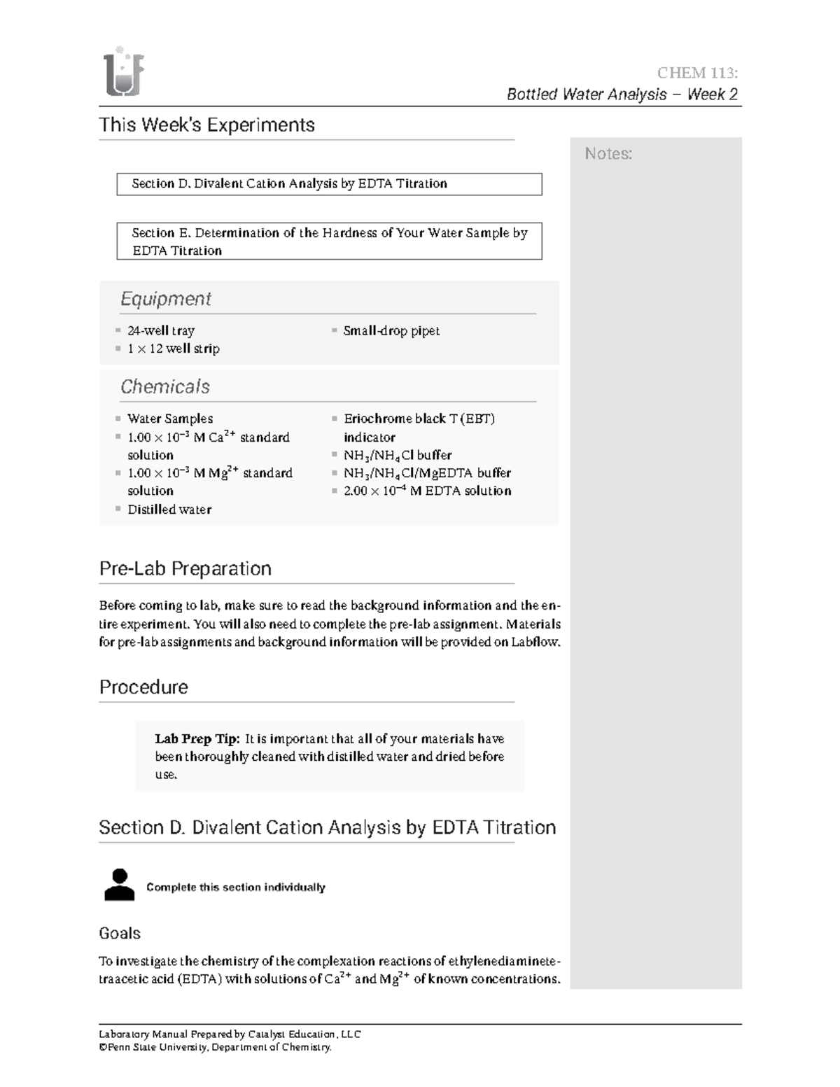 CHEM 113 Week 2 Bottled Water Analysis EDTA Titration Notes Studocu