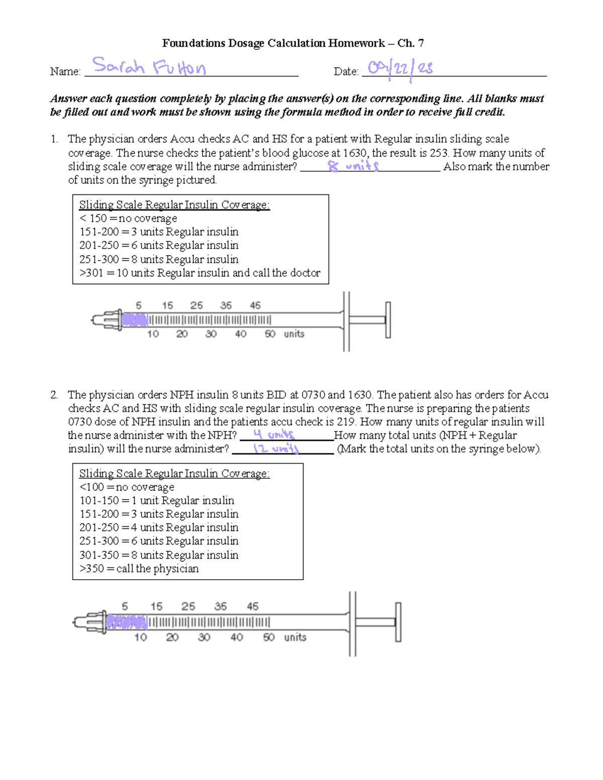 NURS 101: Math Homework Assignments and Insulin Dosing Calculations -  Studocu