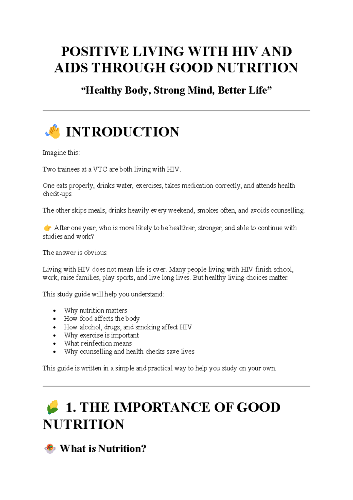 Positive Living with HIV & AIDS: Nutrition for a Stronger Life - Studocu